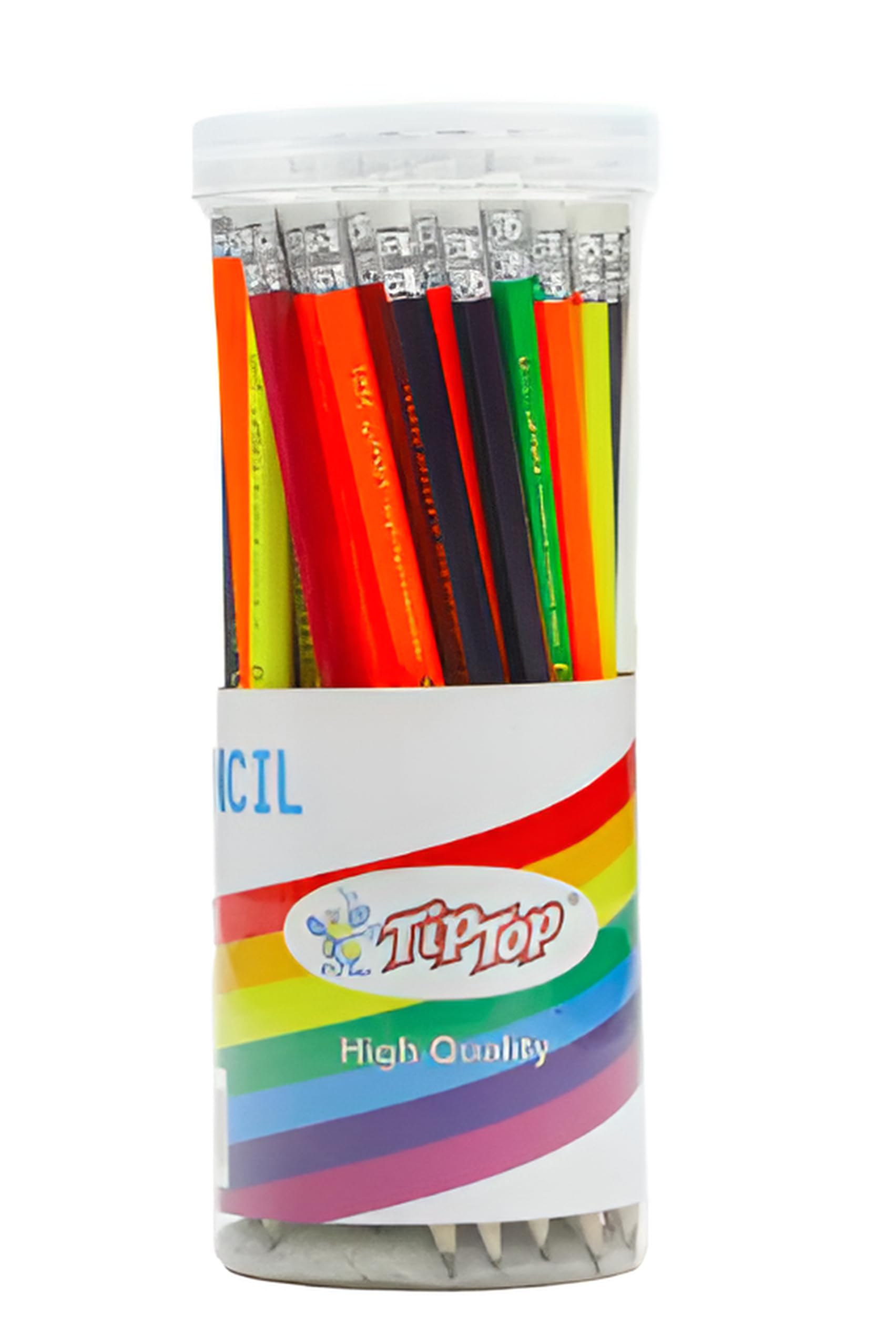 60 Pcs Large pack Tip Top Pencil Jar, Assorted Colour HB Pencils with Eraser Tip - Box of 60pcs, Ideal for Drawing, Shading, Artistic Expression with a Variety of Pencil Grades