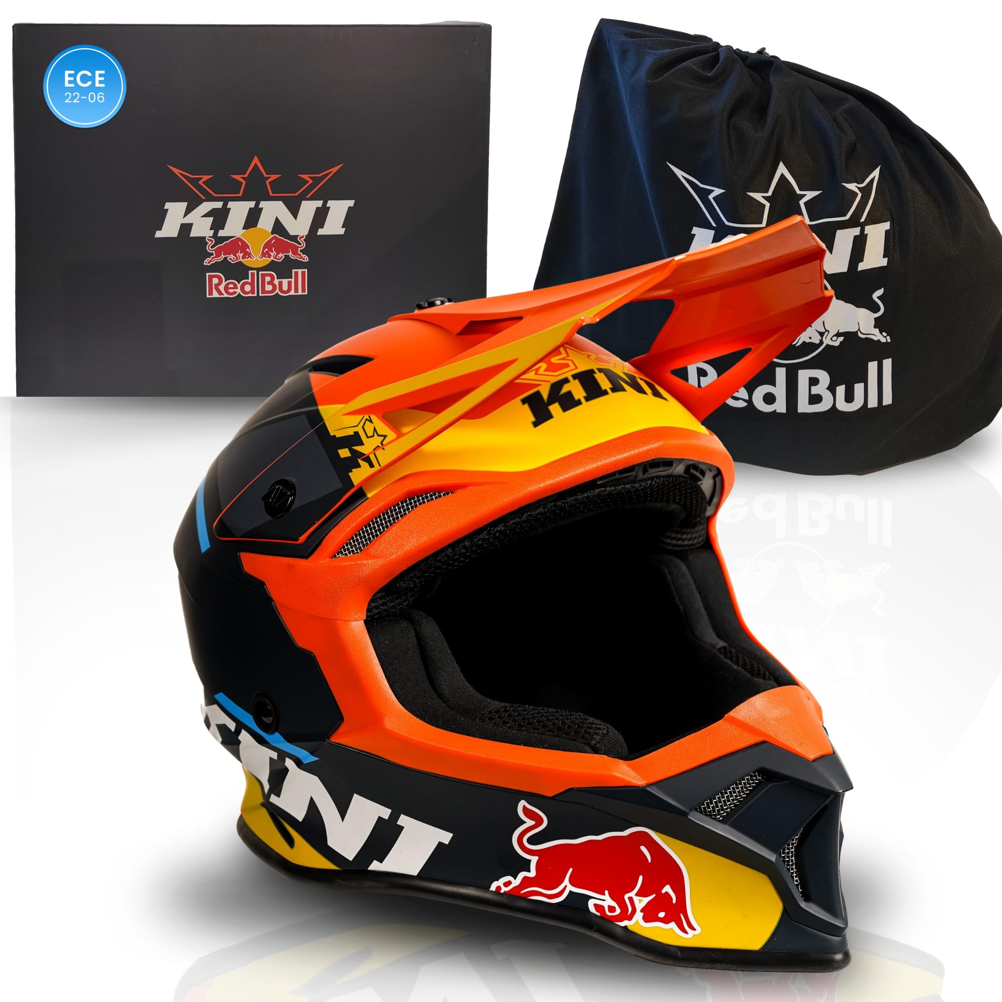 Kini Red Bull Motocross Helm Herren [Premium] Geprüfter Motorradhelm für Renneinsatz - Crosshelm als Enduro Helm Downhill Helm einsetzbar - Motocross Helm Brillenträger geeignet