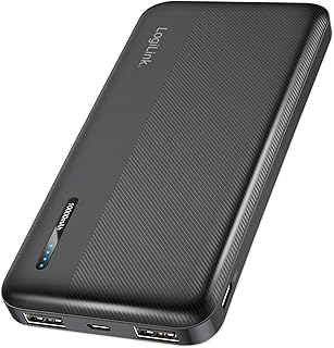 LogiLink PA0338RF - Batería Externa (10.000 mAh, con función de Carga rápida, 2 Puertos USB-A y 1 USB-C, Compacto e Ideal para Viajes), Color Negro