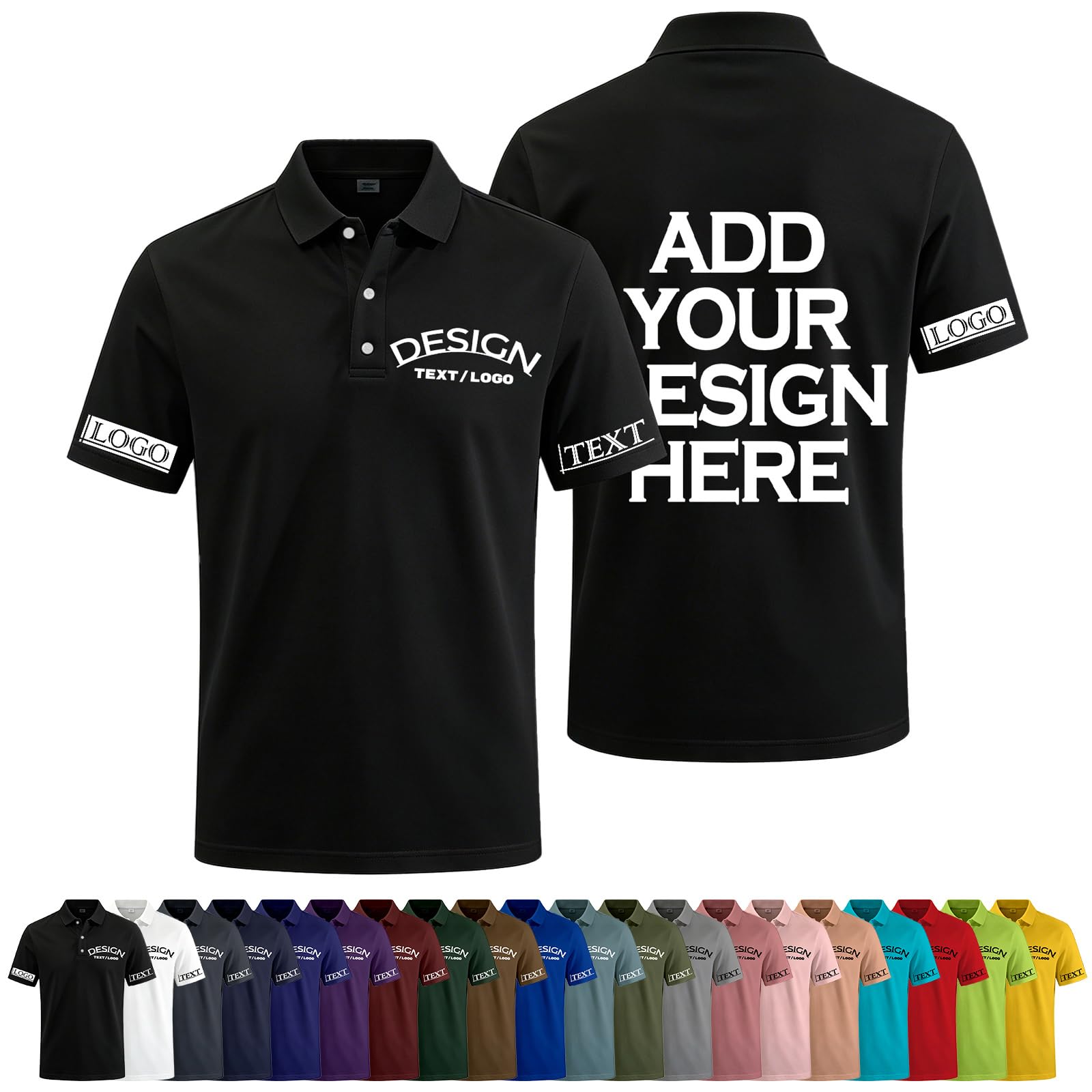 Personalised Polo Shirt for Men Women,Custom Golf Polo Shirts,Front/Back/Sleeve (Text/Name/Photo/Logo/Image),Custom Work Top Bulk,Business Casual,Team wear,Club uniform,Summer Short Sleeve Tshirt