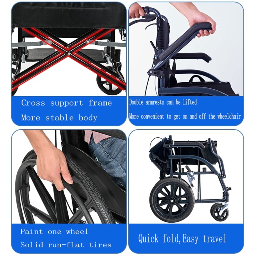 Transportstuhl Manueller Rollstuhl, Leichter Klapptransport-Rollstuhl, tragbarer Reise-Rollstuhl, Flip-Backs-Arme, Sit-Breite 18 Zoll Faltbarer Rollator-Rollstuhl (Color : B)