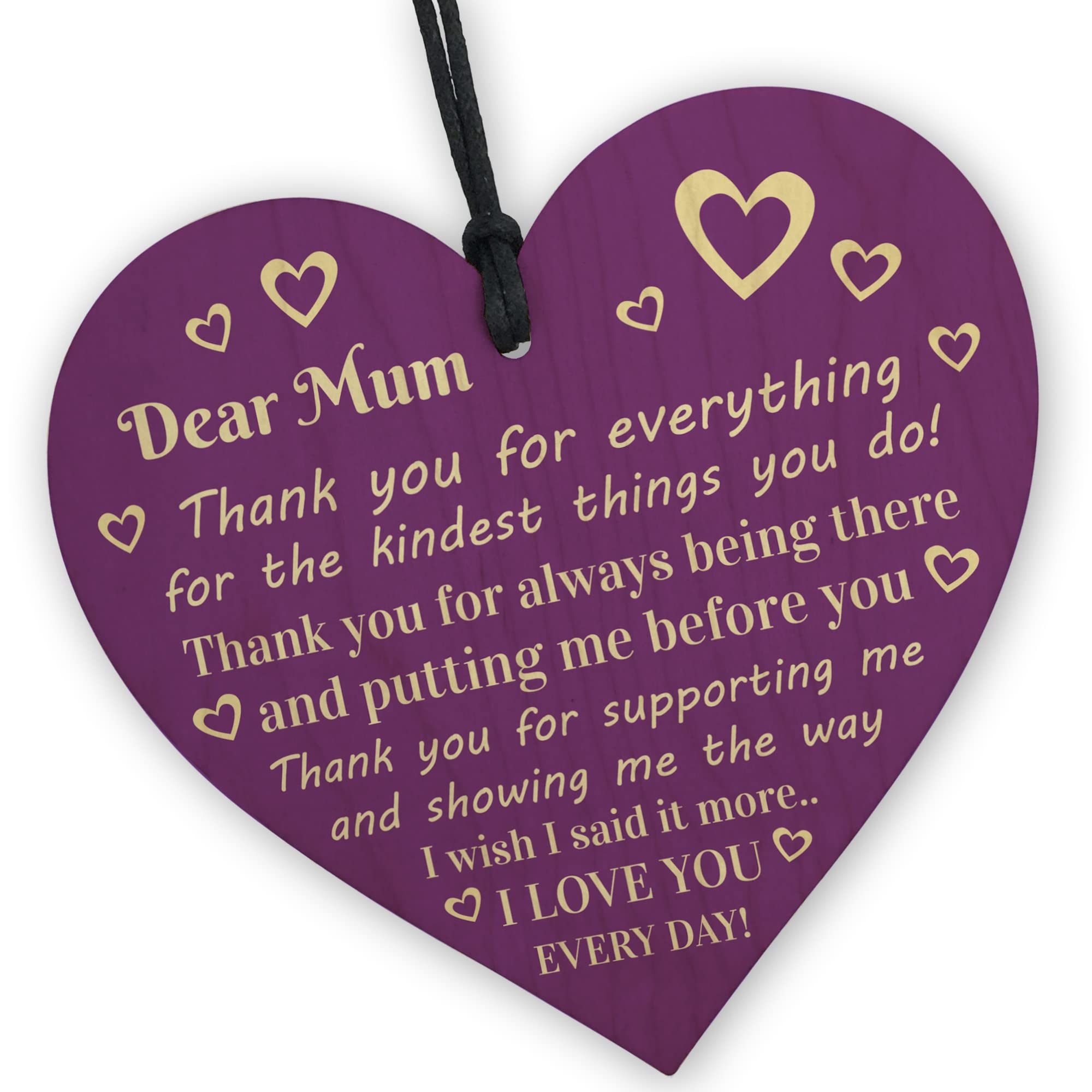 Red Ocean I Love You Mum Gifts THANK YOU Gift For Mum Birthday Mothers Day Gift Poem Mother And Daughter Plaque Wooden Heart Mum Birthday Gift Ideas