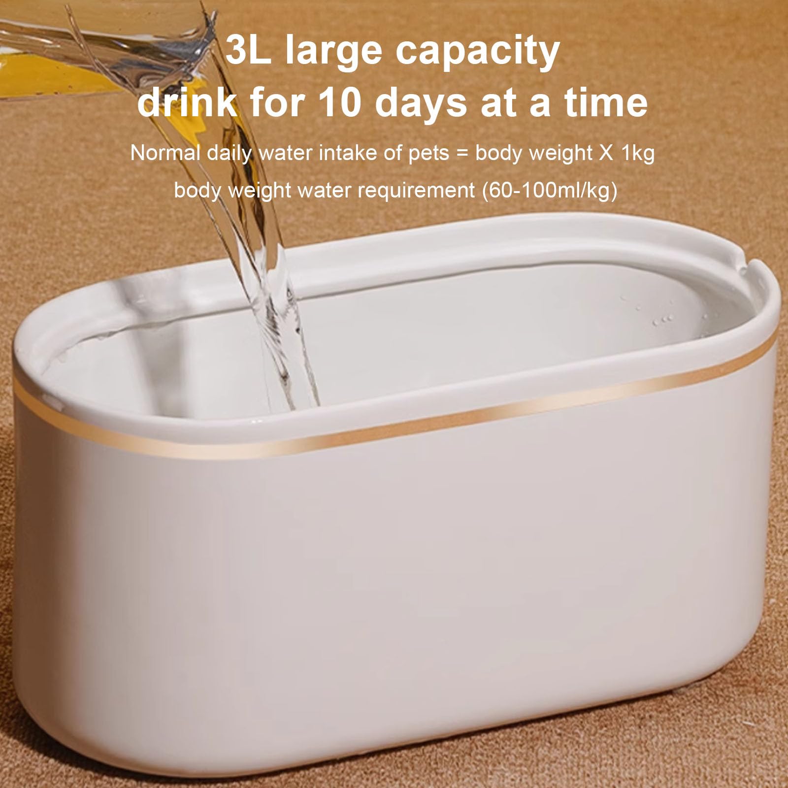 Ceramiczna fontanna dla zwierząt domowych, bezprzewodowy dozownik do picia z cichą pompką, dla kotów i psów, automatyczna fontanna 5000 mAh