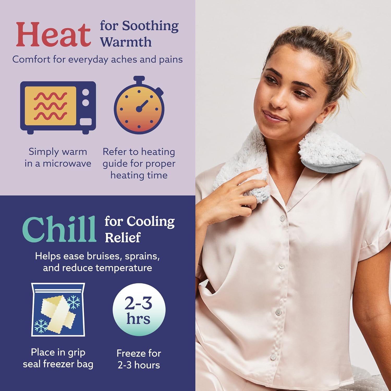 warmies Microwavable Neck & Shoulder Wrap - Heating & Cooling Plush Pad for Calming Relaxation - Weighted & Heated Neck Warmer with Scented Lavender - Microwave Heat Pad for Aches & Pain - Gray