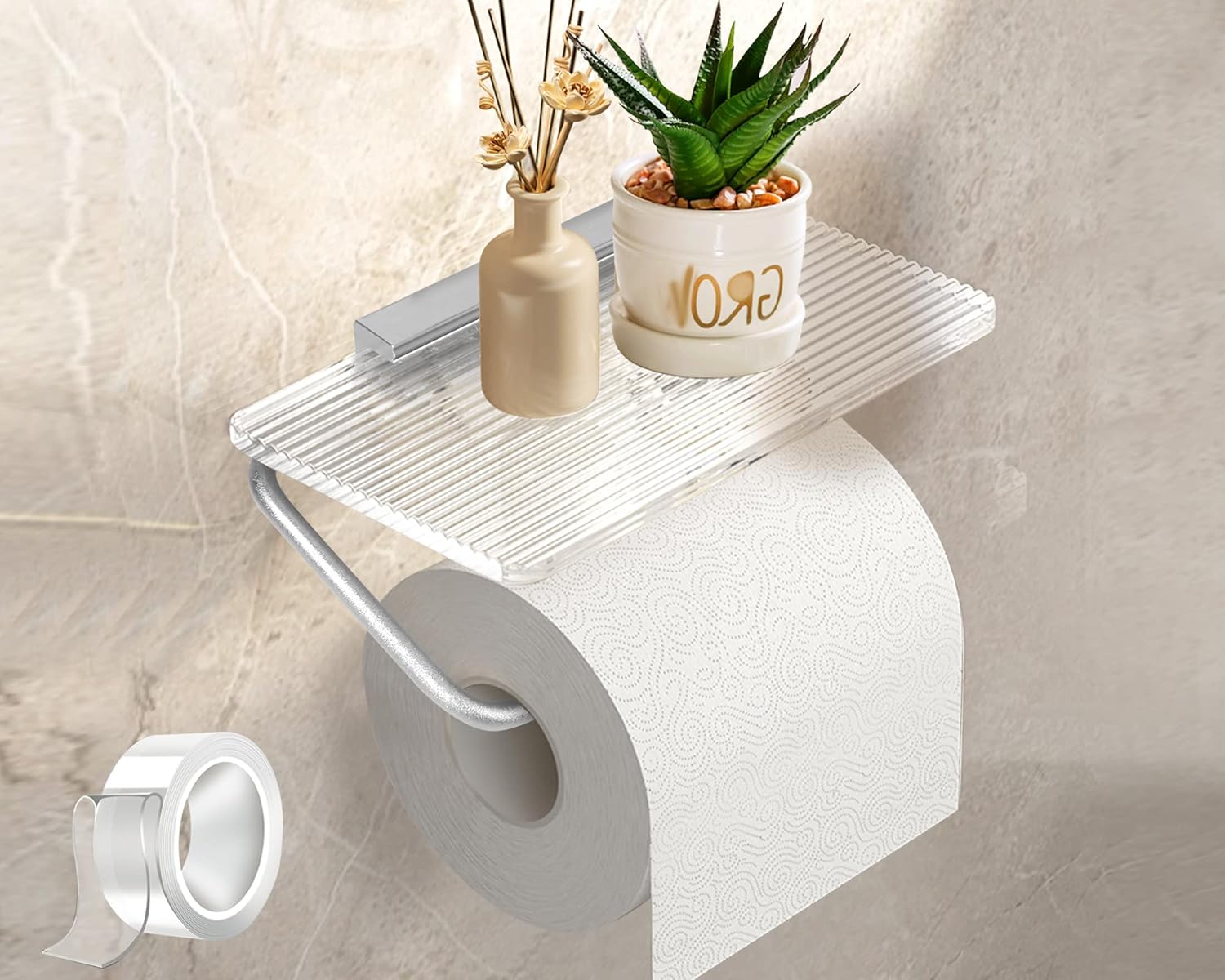 Amazon.com: Self Adhesive Toilet Paper Holder with Shelf - Paper Towel ...