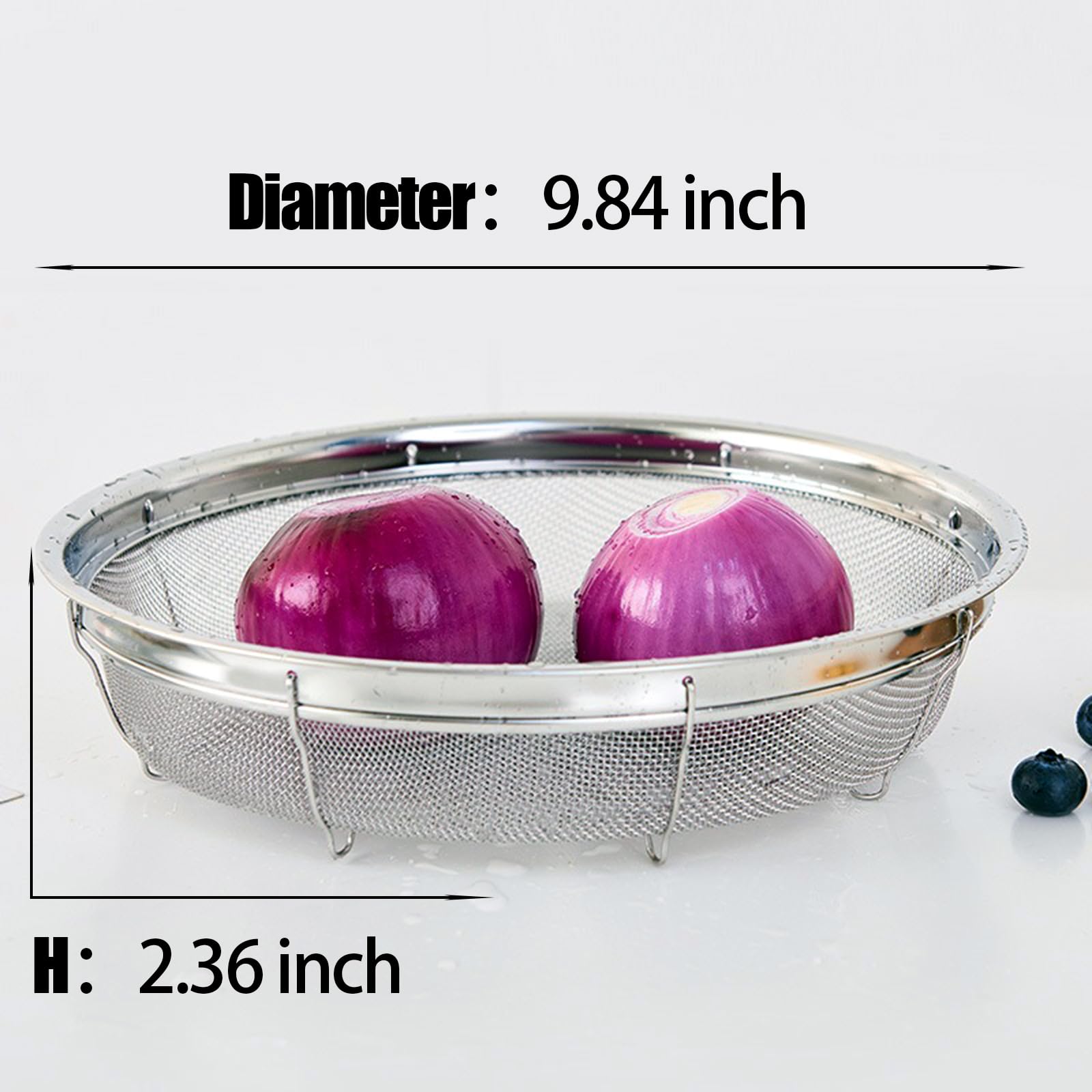 Colador de malla fina para cocina, cuenco colador de acero inoxidable para pasta, arroz, fruta, cestas de red de metal con base de descanso, tensión, drenaje, enjuague (diámetro 9.84 pulgadas) 2