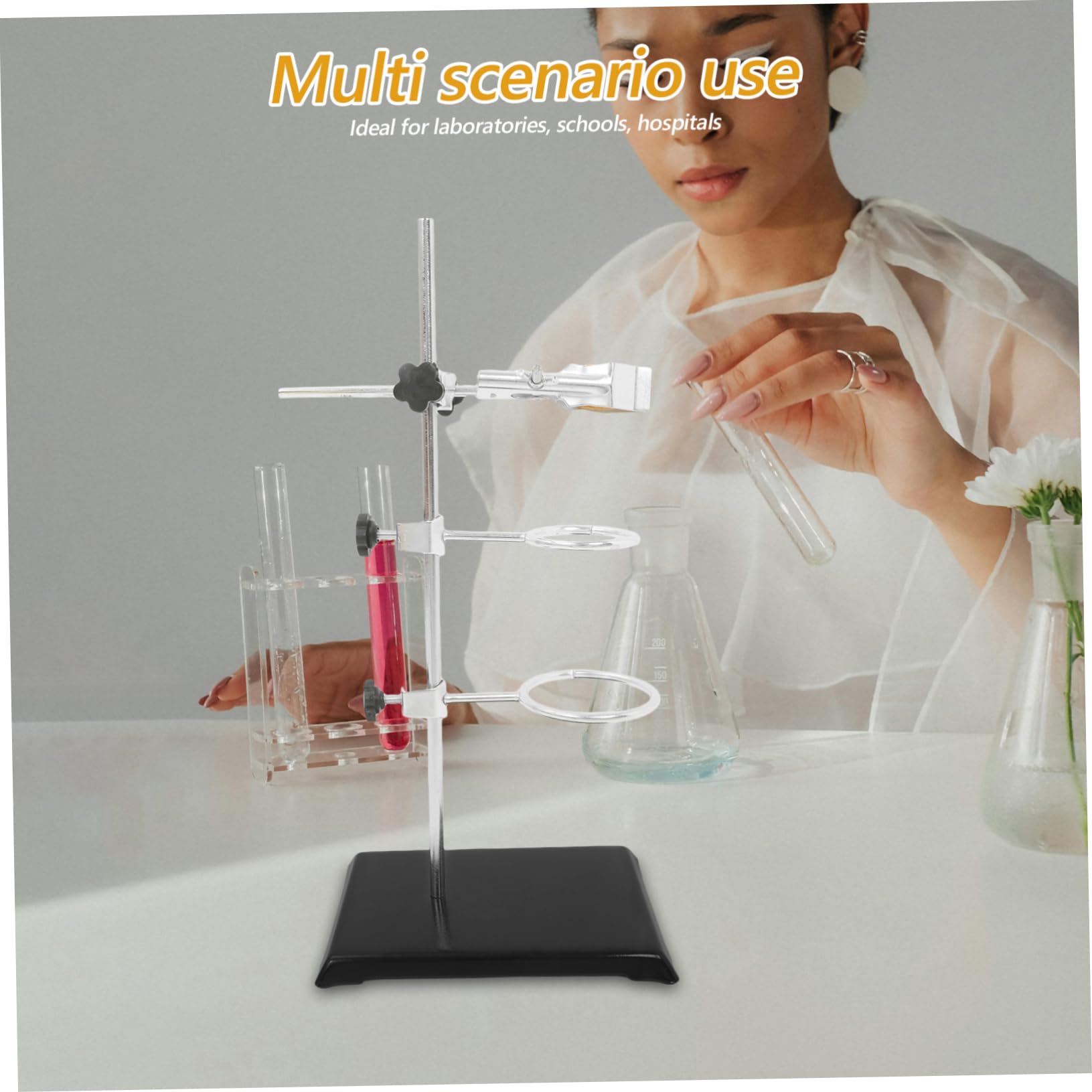 Supporto per Becher e Vetreria, Anello Regolabile in Ferro Nero 40 Cm | Base Stabile, per Distillazione e Reazioni Chimiche, Adatto a Materiale di Laboratorio e Laboratorio di Scienze
