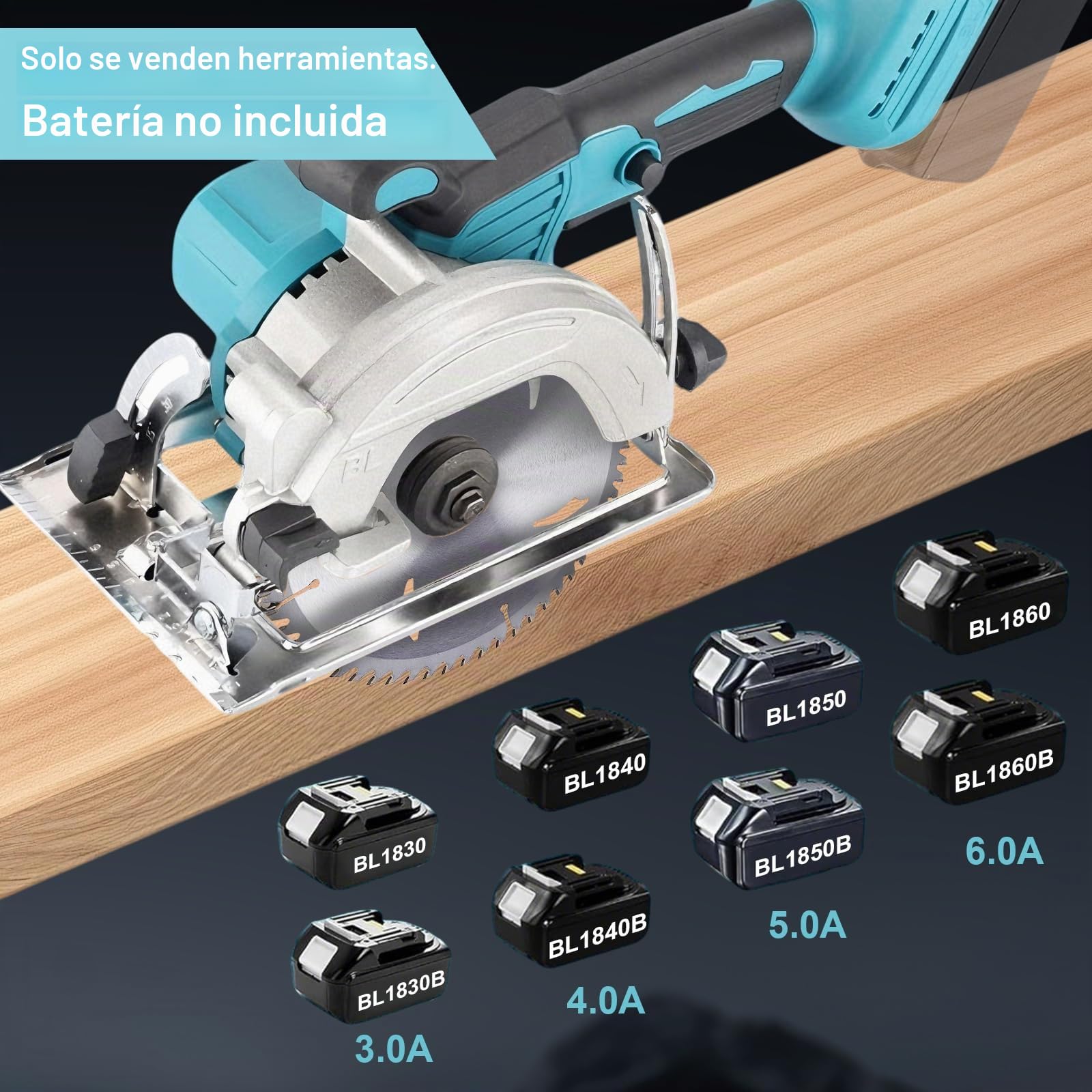 Sierra Circular Bateria para Makita 18V, Mini Sierra Circular Sin Escobillas, Sierra Circular de Mano con 3 Hojas (125 mm) 6200 rpm, 0 a 45° para Madera, Plásticos (Batería no Incluida)