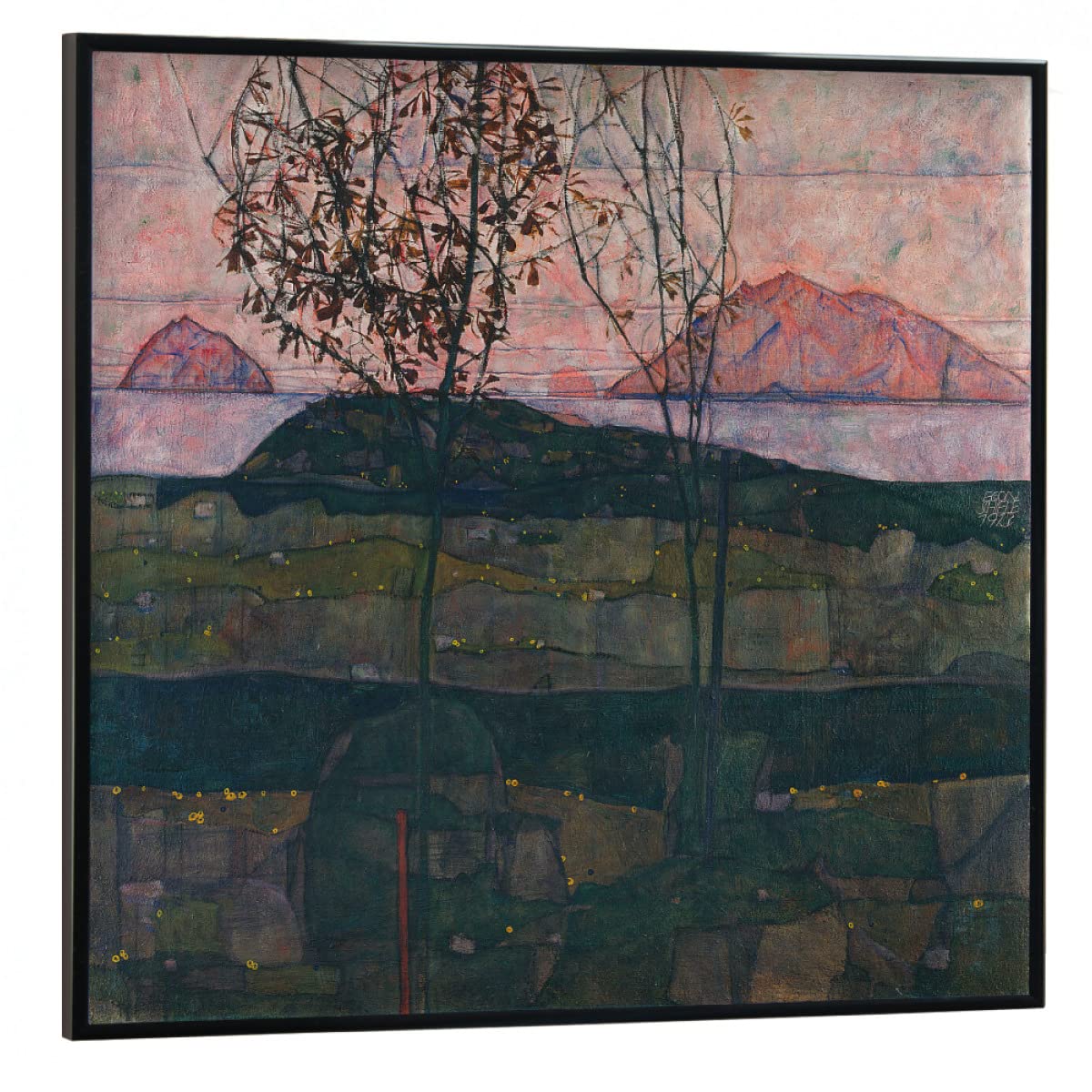 artboxONE Poster mit schwarzem Rahmen 40x40 cm Natur Versinkende Sonne - Bild Egon Schiele Feld Field