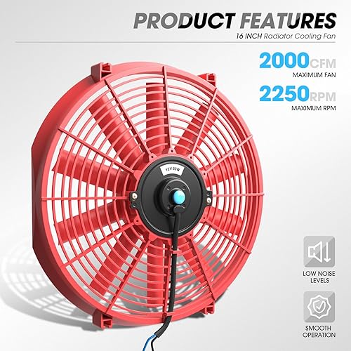 Vista 135 de DNA Motoring Ventilador de radiador delgado de enfriamiento eléctrico de alto rendimiento de 7 pulgadas con kit de montaje, azul, RAF-7-BL+FMK