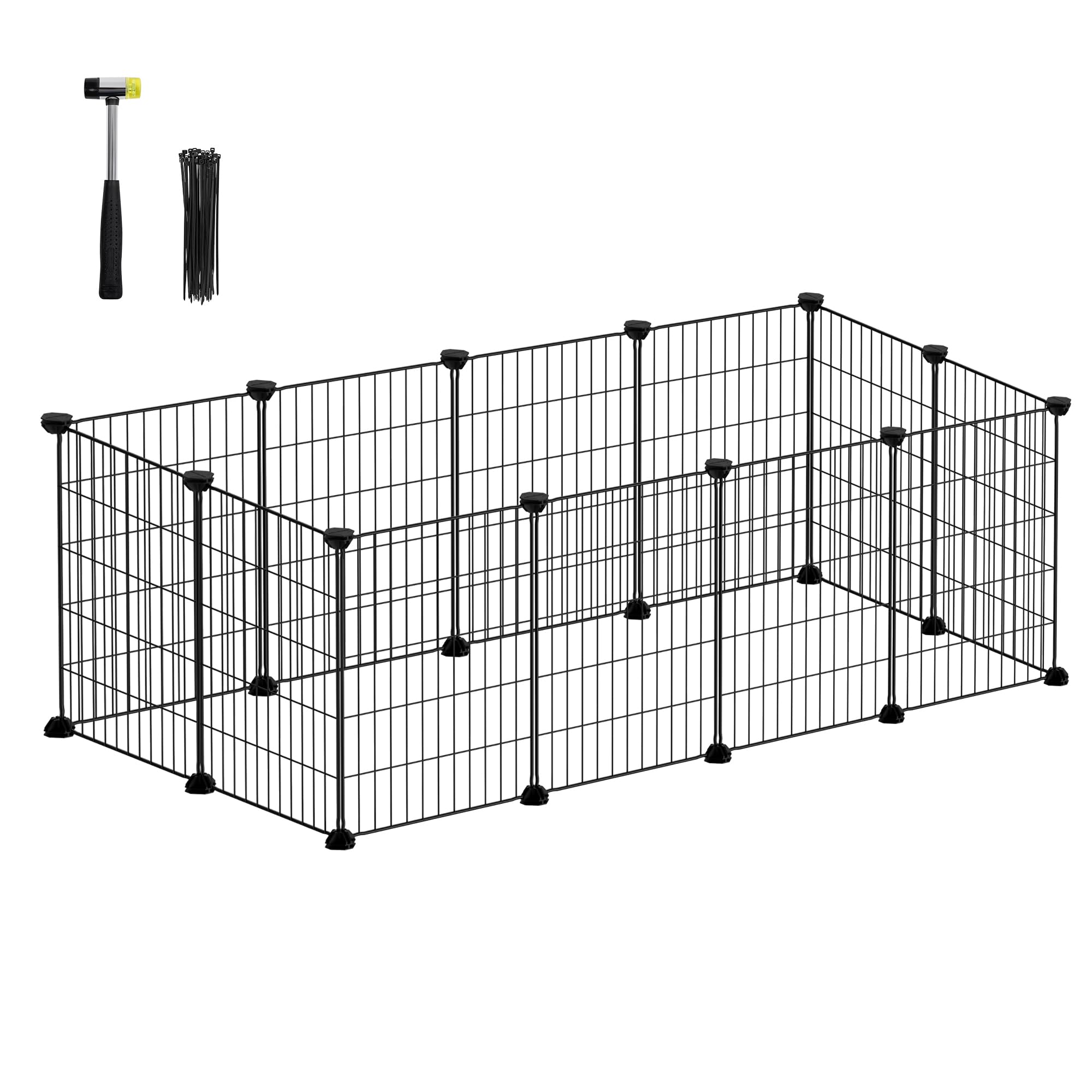 SONGMICS Freilauf, DIY-Kleintiergehege, Kleintierkäfig, Kaninchen, Meerschweinchen, Metallgitter, 123 x 63 x 41 cm, schwarz LPI001B01