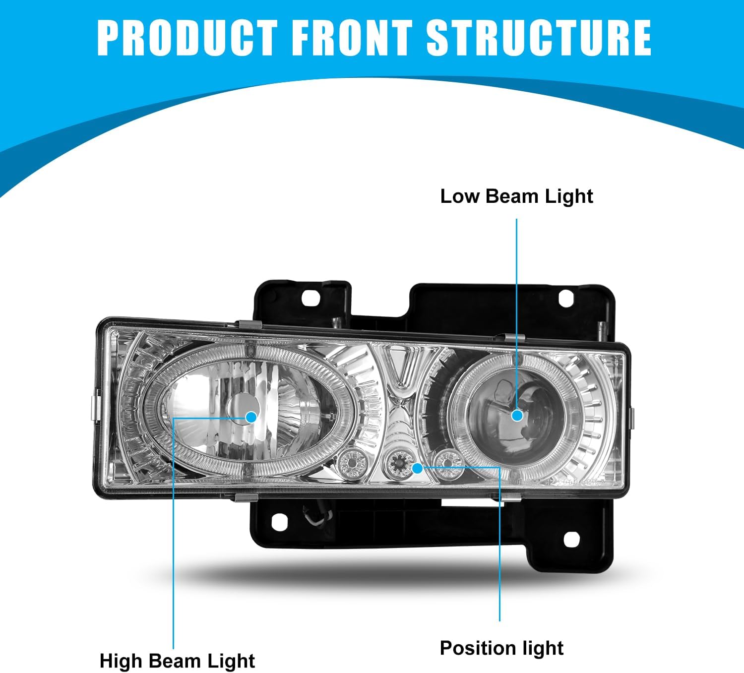 CPW Headlights Fit for Chevy C1500 C2500 C3500 K1500 K2500 K3500 1988-1999 Chevy Suburban 1500/2500 1992-1999 Chevy Blazer 1992-1994 and Chevy Tahoe 1995-2000 Chrome/Clear