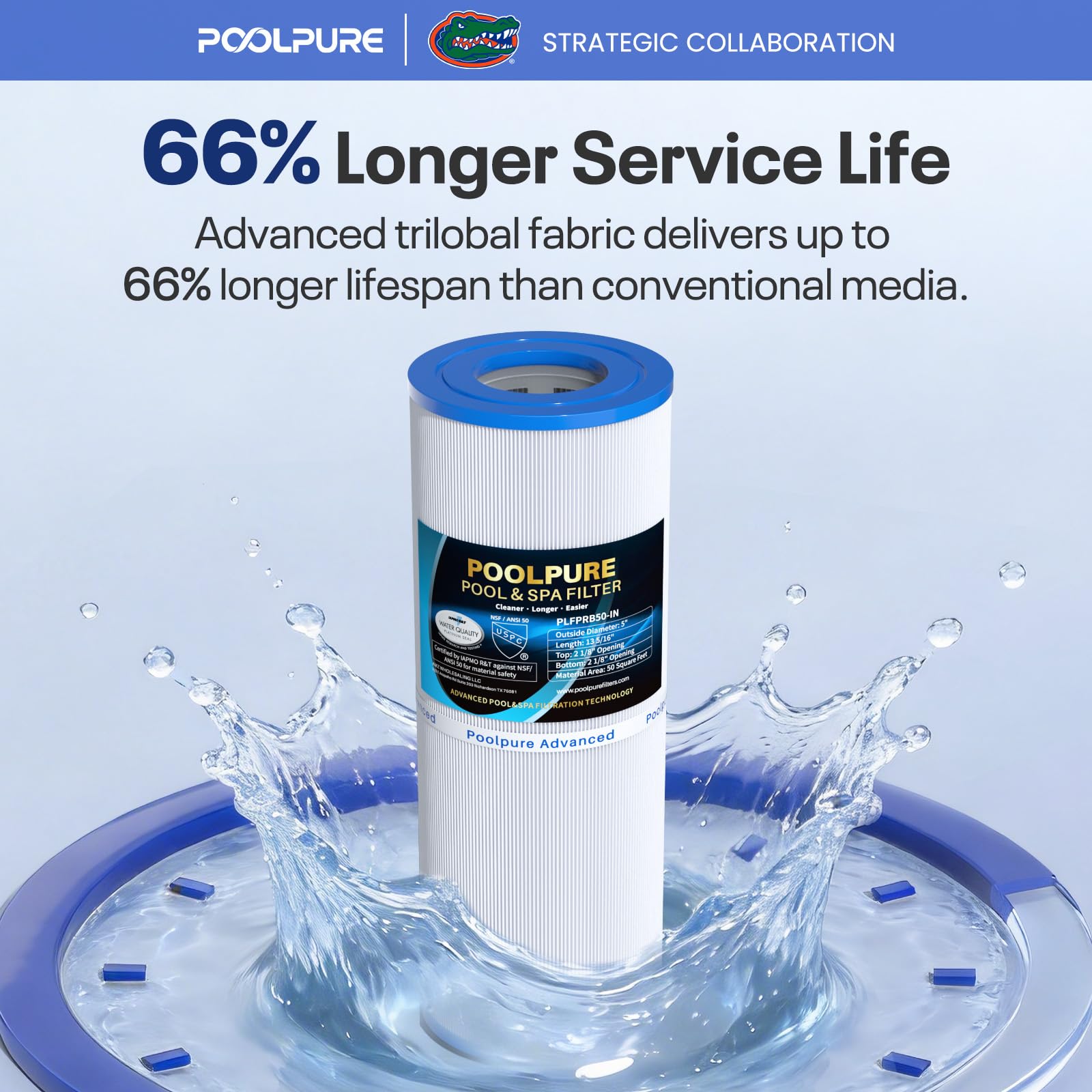 POOLPURE PLFPRB50-IN Filtro per spa compatibile con Pleatco PRB50-IN, PRB50IN, Unicel C-4950, Filbur FC-2390, Jacuzzi J210/J220/J235/J245/J275, Guardian 413-212-02, 373045, a immersione 5x13, set da 1