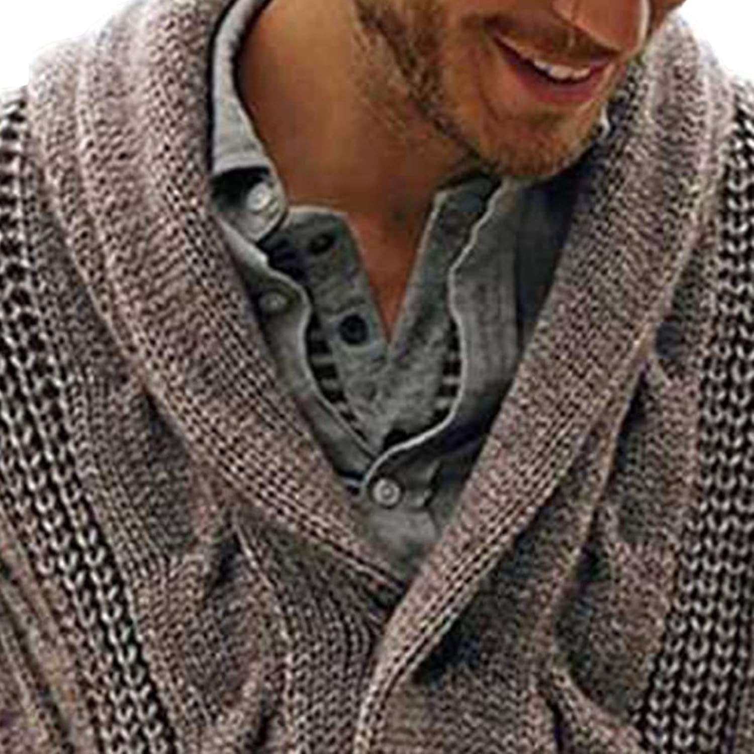 Men's V Neck Buttons Down Cardigan Casual Long Sleeve Shawl Collar Sweaters Loose Wool Blend Cable Knit Sweater