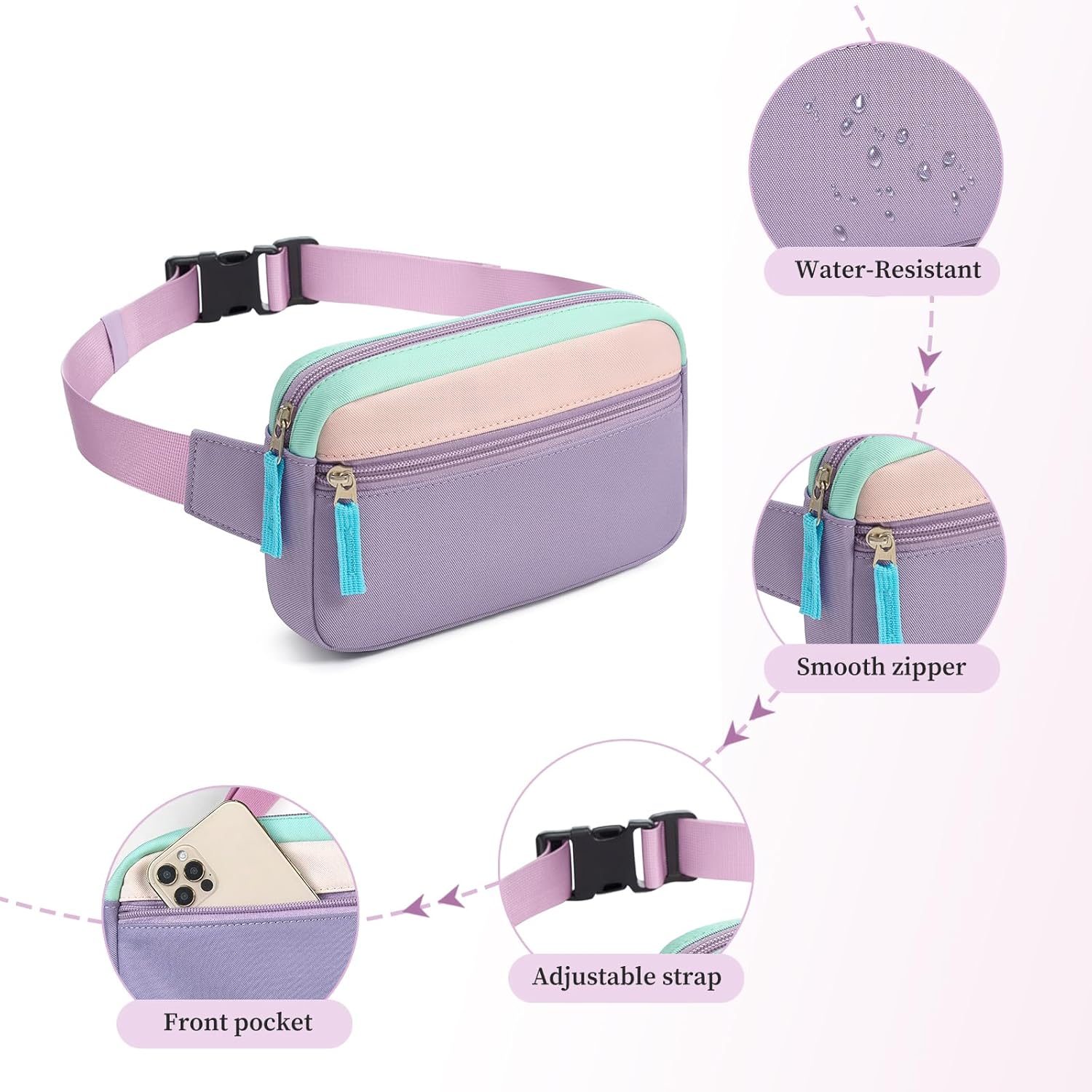 Fanny Pack Teens Easter Basket Stuffers for Kids: Birthday Gift for 5 6 7 8 9 10 11 12 Year Old Teen Girls, Preppy Cute Trendy Stuff Colorblock Crossbody Bag Adjustable Belt Bags for Travel - Image 6