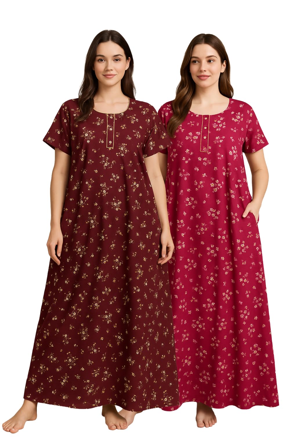 Bahumaan Pure Cotton Nighty for Woman | Floral Gown for Women Nightwear with Pocket | Cotton Nighty for Women Stylish | Maxi for Women Cotton
