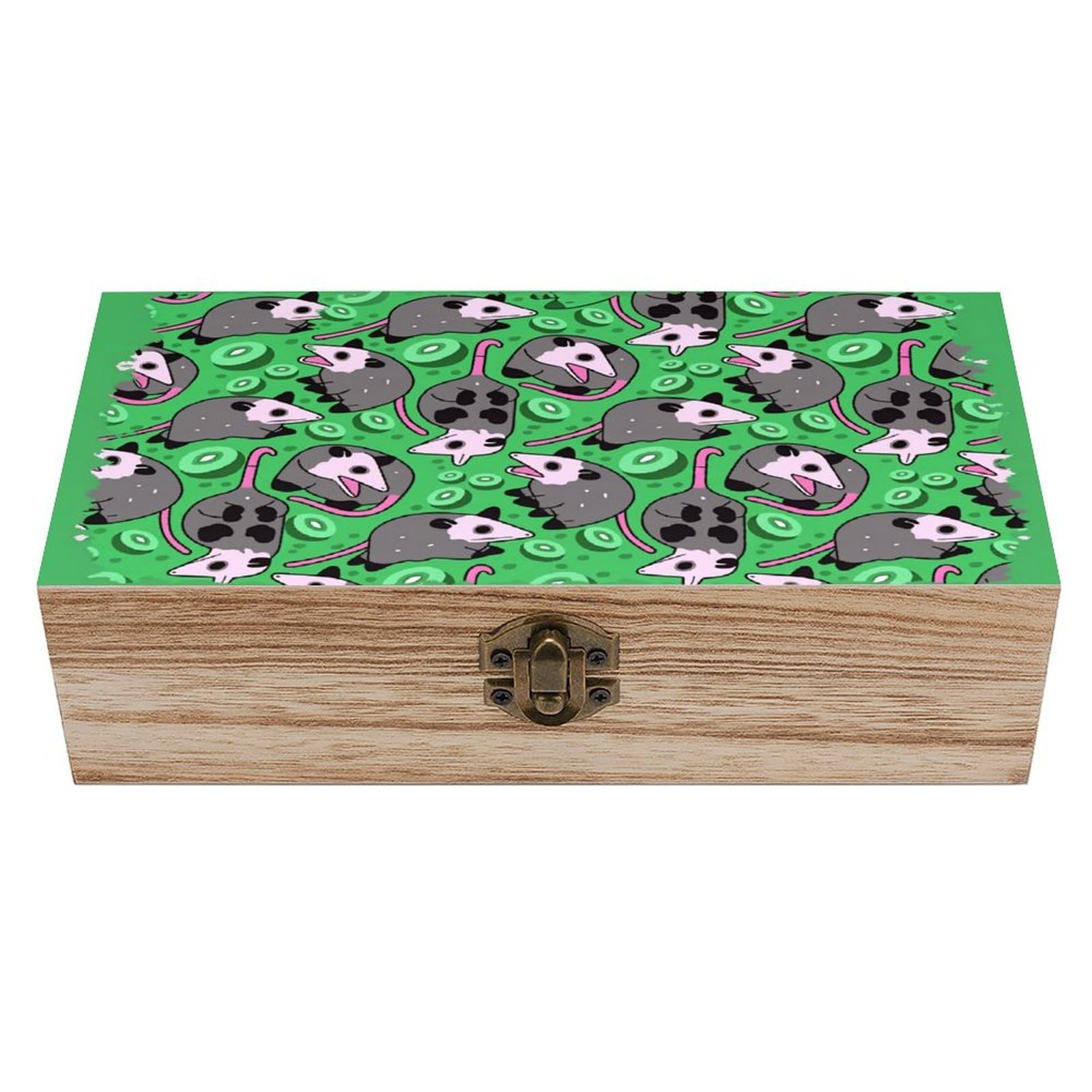 asbwuo Cute Opossum Vintage Wooden Keepsake Box