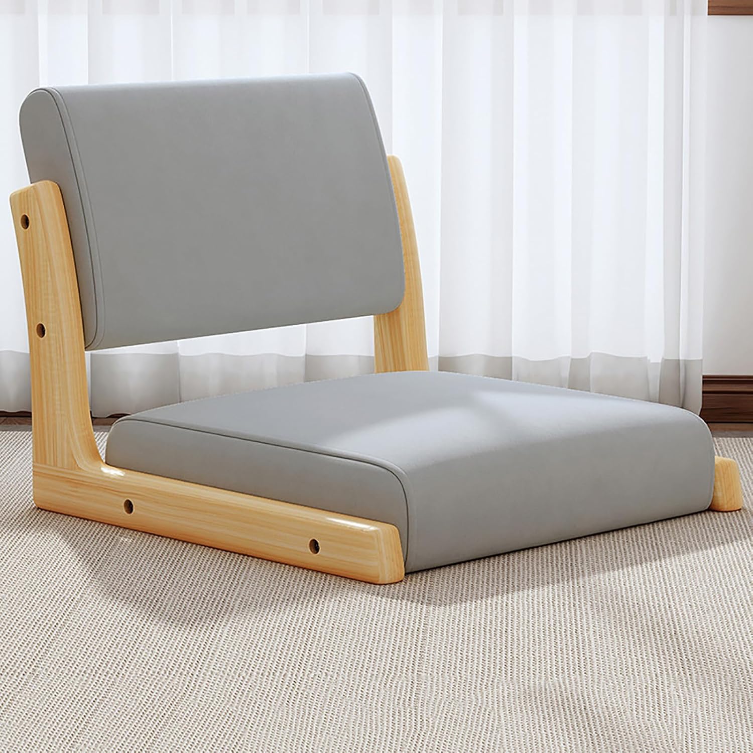 Floor Chair with Back Support, Japanese Floor Chair Meditation Living Room Chair, Legless Tatami Floor Seating Lazy Sofa for Bay Window Meditation Reading(48x45x36cm(19x18x14inch), Yellow)