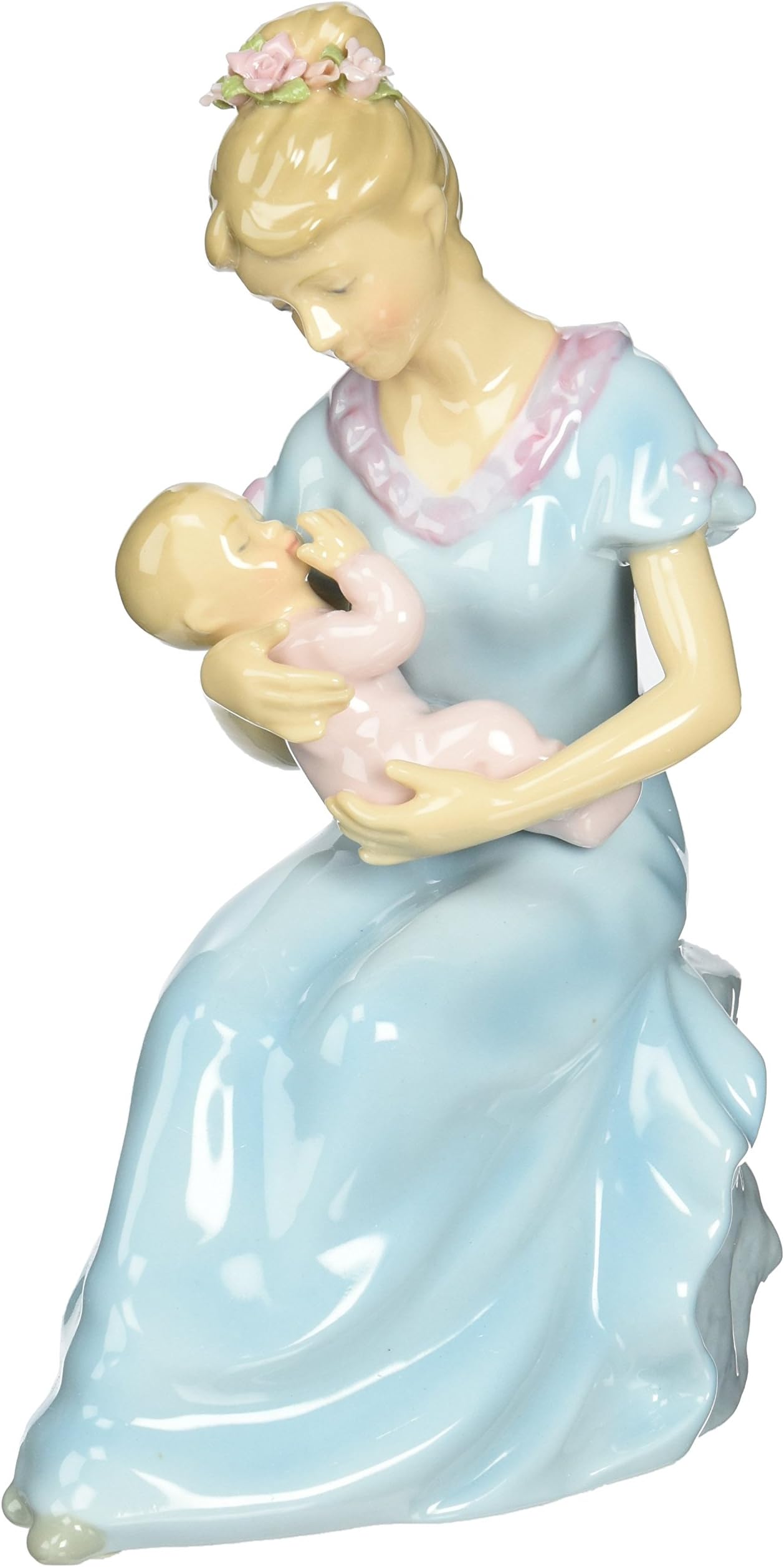 Cosmos 80055 Fine Porcelain Mom with Baby Girl Musical Figurine, 7-1/4-Inch, Blue