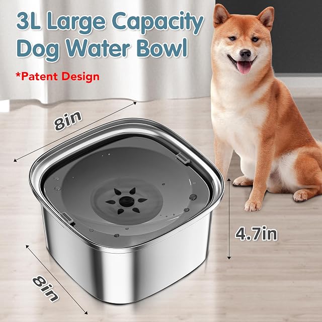 Foto 2 de 7 de UPSKY Cuenco de Agua para Perros de 3 L, de Acero Inoxidable, sin derrames, Gran Capacidad