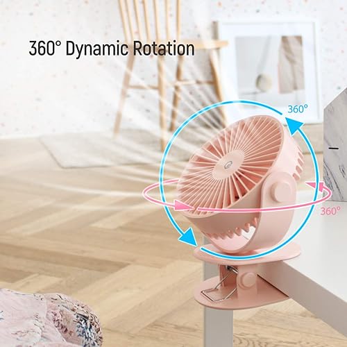 Miniatura 5 de Ventilador portátil con clip, rotación de 360 grados, funciona con batería recargable, 2,000 mAh, hasta 6.5 horas de tiempo de trabajo, con