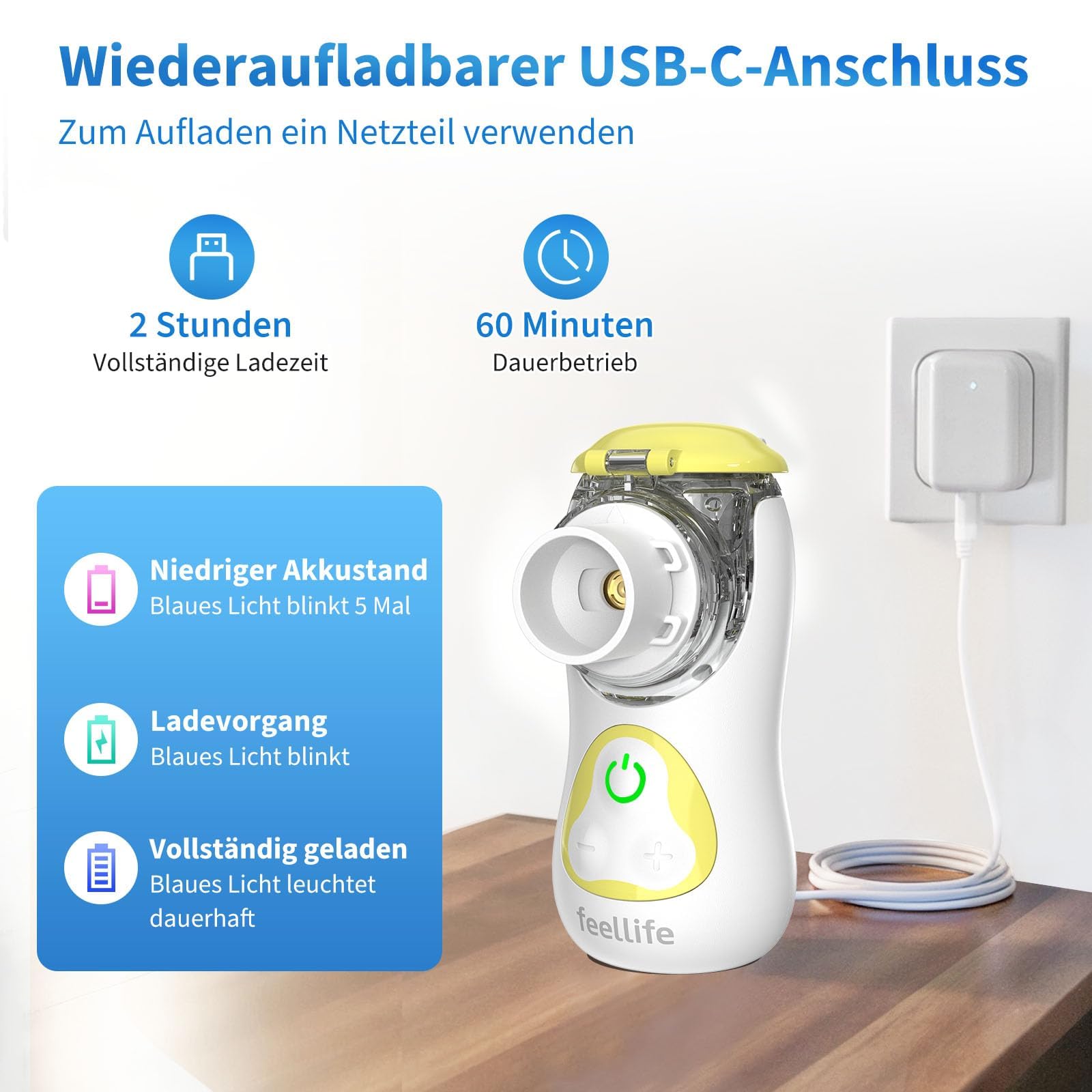 FEELLIFE Inhalationsgerät Kinder, Inhalationsgerät Inhaliergeräte für Erwachsene Inhalator Vernebler Inhaliergerät Nebulizer Inhalator Baby Air Kids Inhaliergerät Mini Aerosol Inhalator Leiser