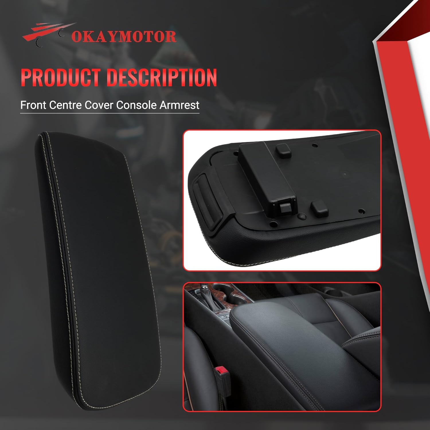 OKAY MOTOR 84422490 Front Centre Cover Console Armrest for 2014-2020 Chevrolet Impala, Center Console Cover Black Leather 23108288