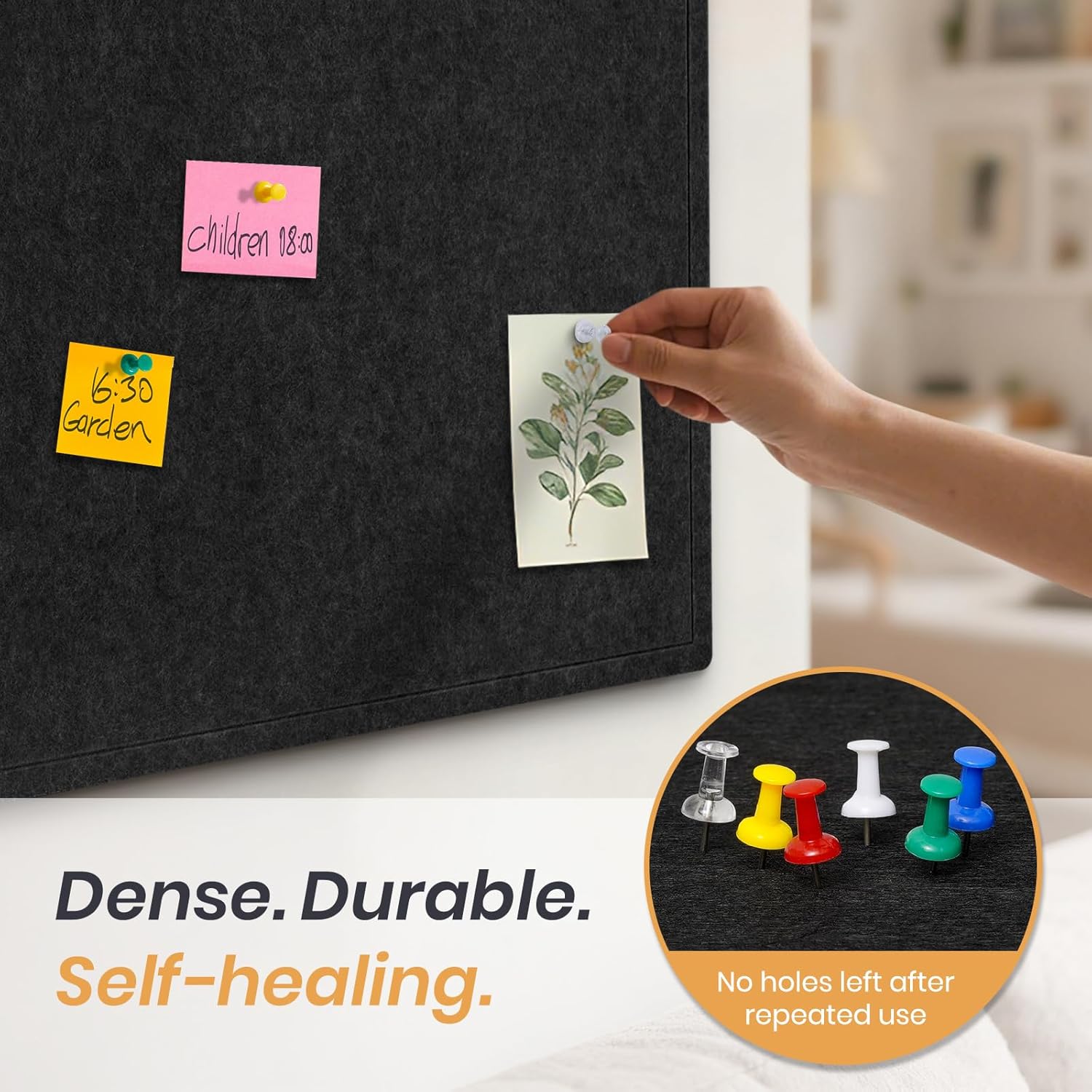 Large Bulletin Board, 36" x 24" Foldable Felt Cork Board Alternative for Wall, 3' x 2' Decorative Pin Vision Board for Home Office School with Self-Adhesive Tape, 20 Push Pin - Black