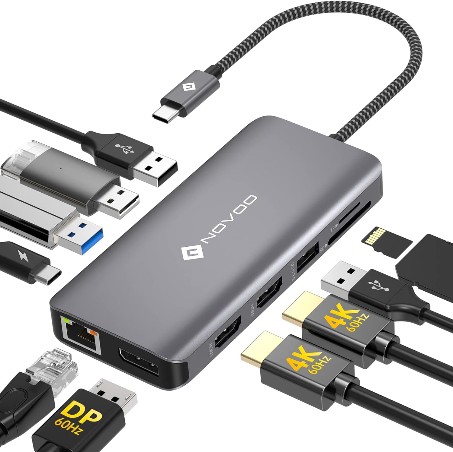 USB C Docking Station Dual Monitor, 11 in 1 Triple Display USB C to Dual HDMI Adapter 4K60Hz DP