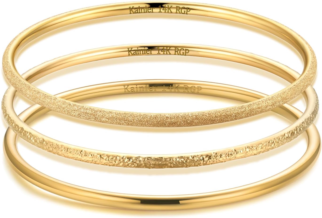 Kainier 3mm 14K Gold Plated Bracelet Stainless Steel Glossy Stackable Thin Round Bangle Bracelet for Women Solid Plain Polished Bracelet Best Gifts for Love