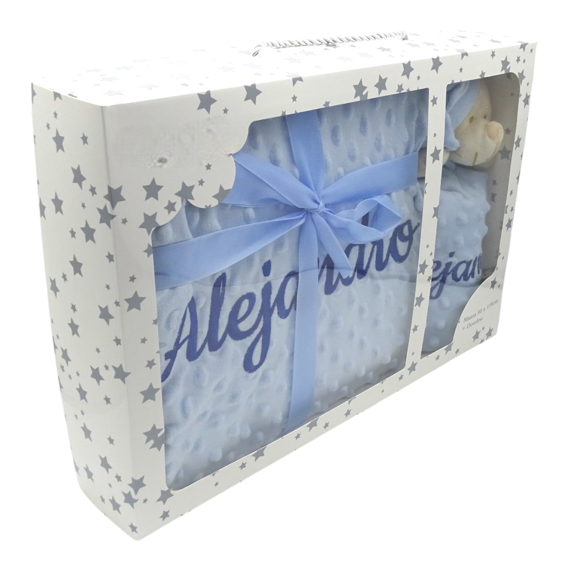 variouss Coperta per neonati personalizzata con nome ricamato, pile ultra morbido con piumone, regalo di nascita, battesimo, baby shower, ragazza e ragazzo (coperta + doudou)
