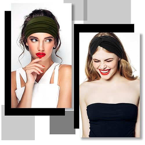 Miniatura 6 de S&N Remille Diademas anchas para mujer, banda para el cabello grande, diadema elástica antideslizante, accesorios con nudos torcidos, accesorios