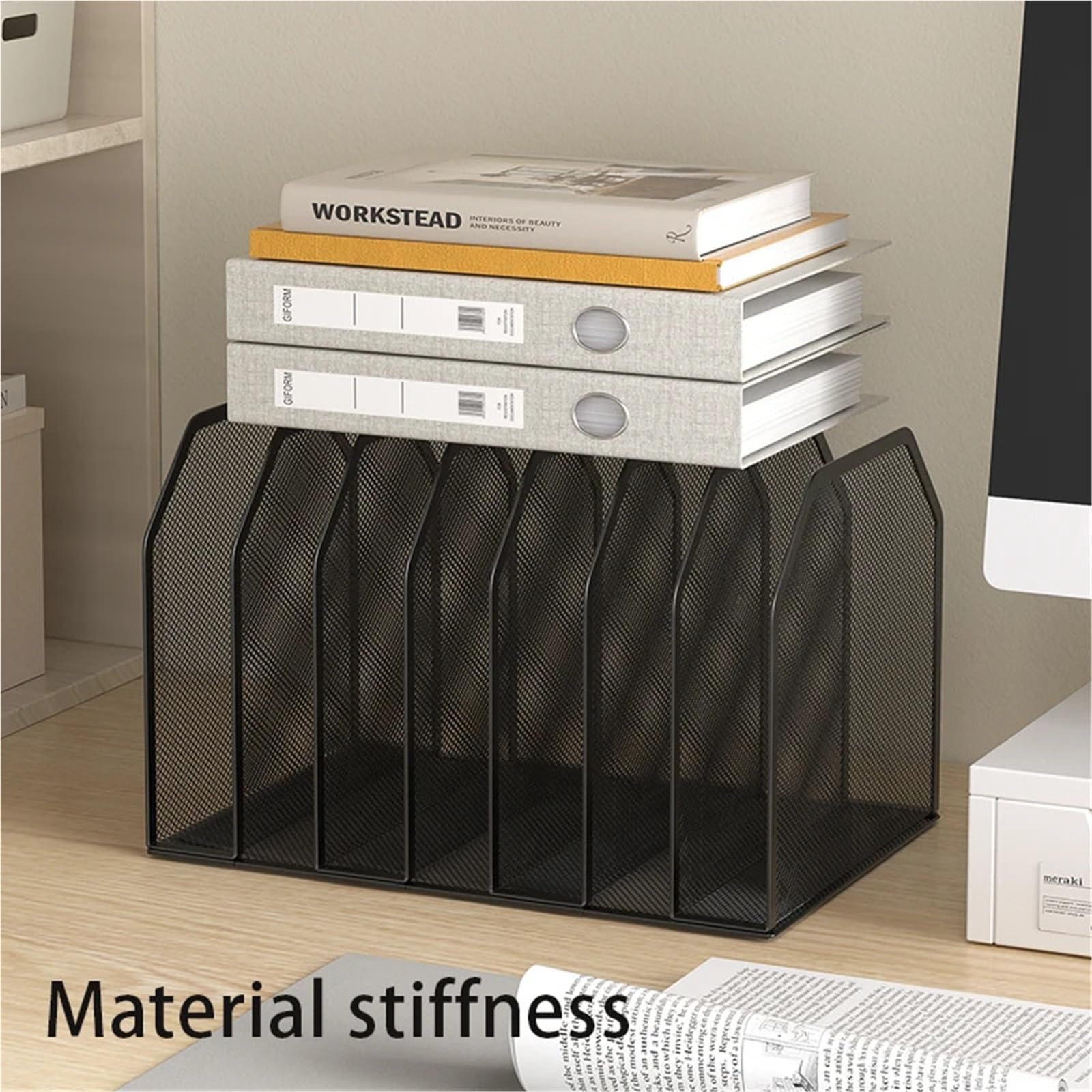 Stehsammler 7-teiliger Desktop-Aktenordner-Organizer aus Metallgeflecht for die Aufbewahrung von Dokumenten und Büchern