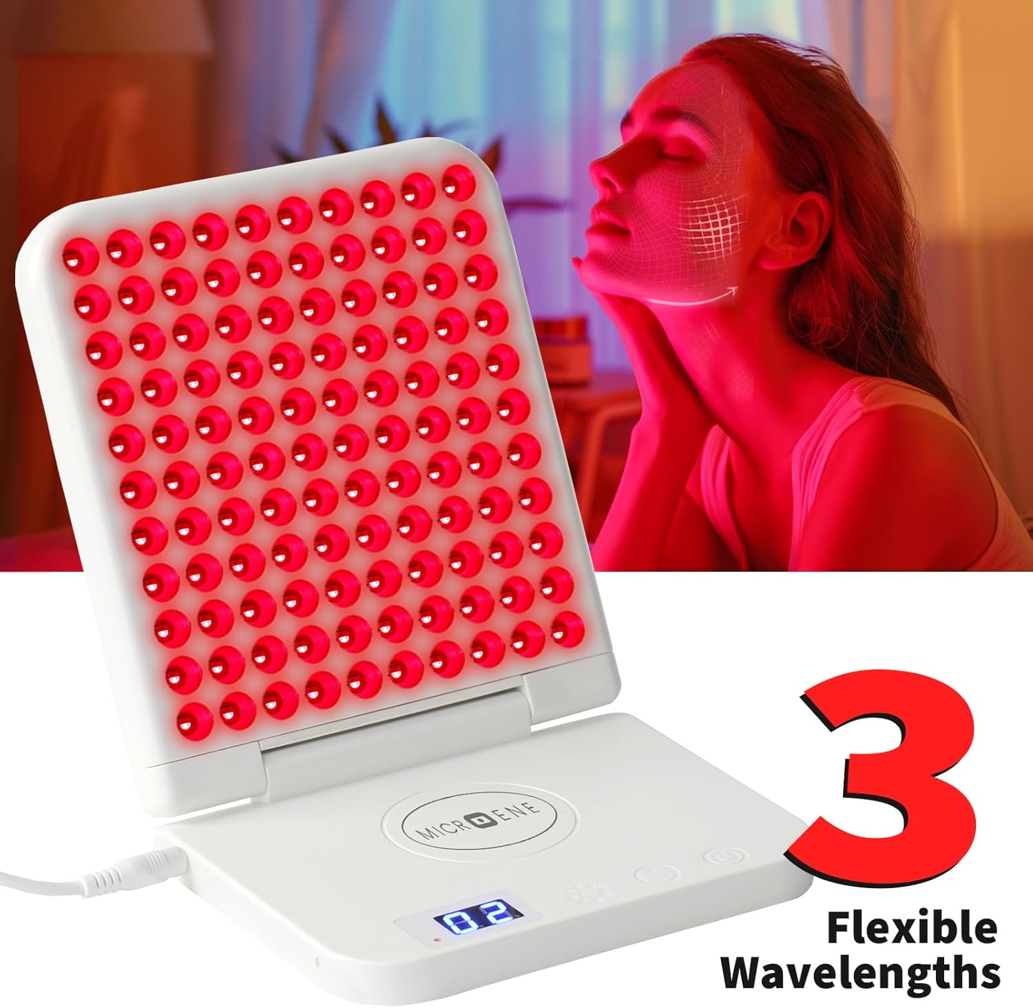 Red Light Therapy Lamp, 110 Tri-Chip LEDs, Foldable Portable Table Lamp, 660nm Red & 850nm Near Infrared (NIR), Timer, 110-240V, Face & Body