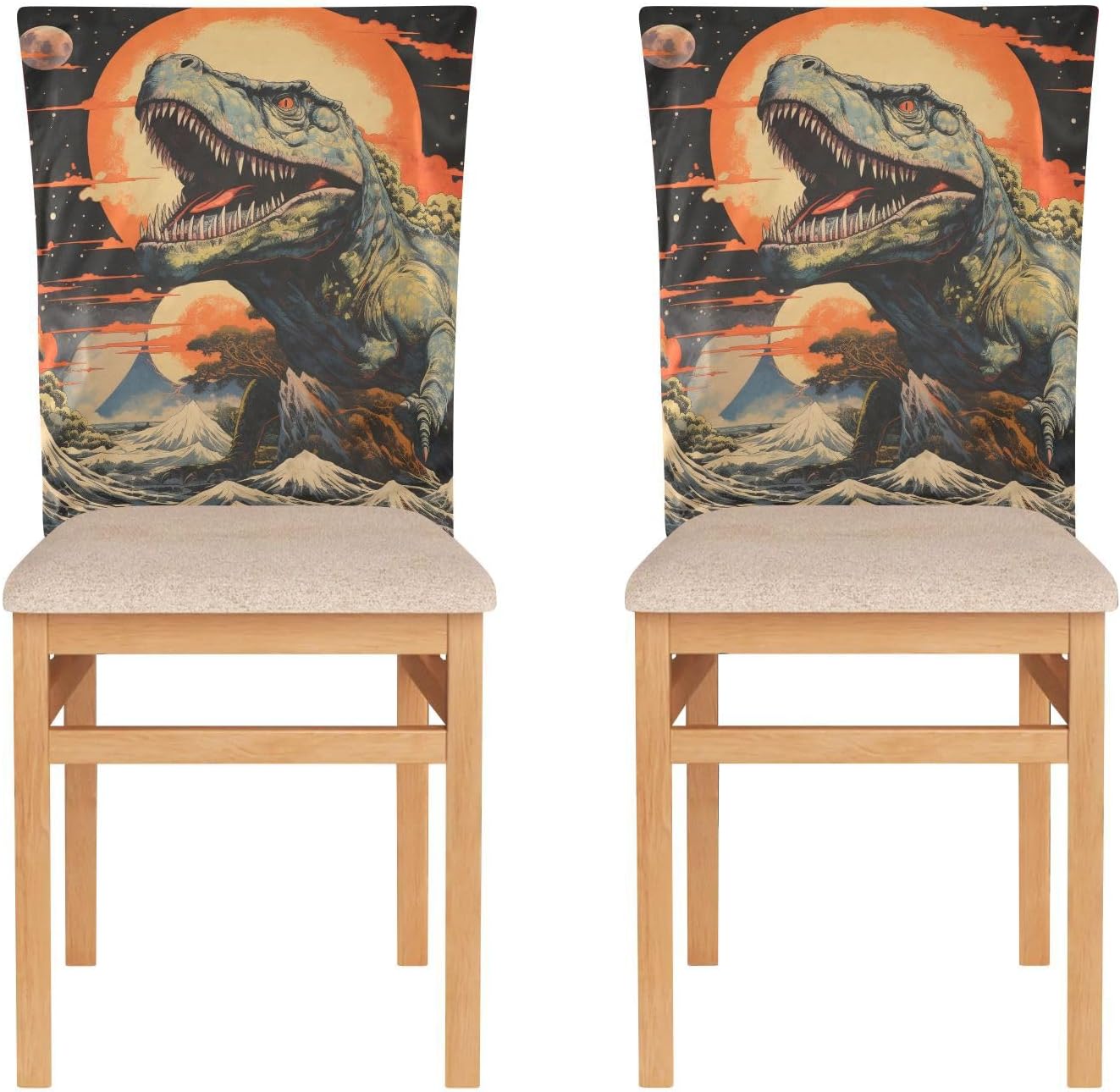 ALAZA Dinosaur and Ocean Waves Chair Back Cover Set of 6, Washable Reusable Removable Chair Slipcovers Decorative Chair Cover for Home Kitchen Wedding Party