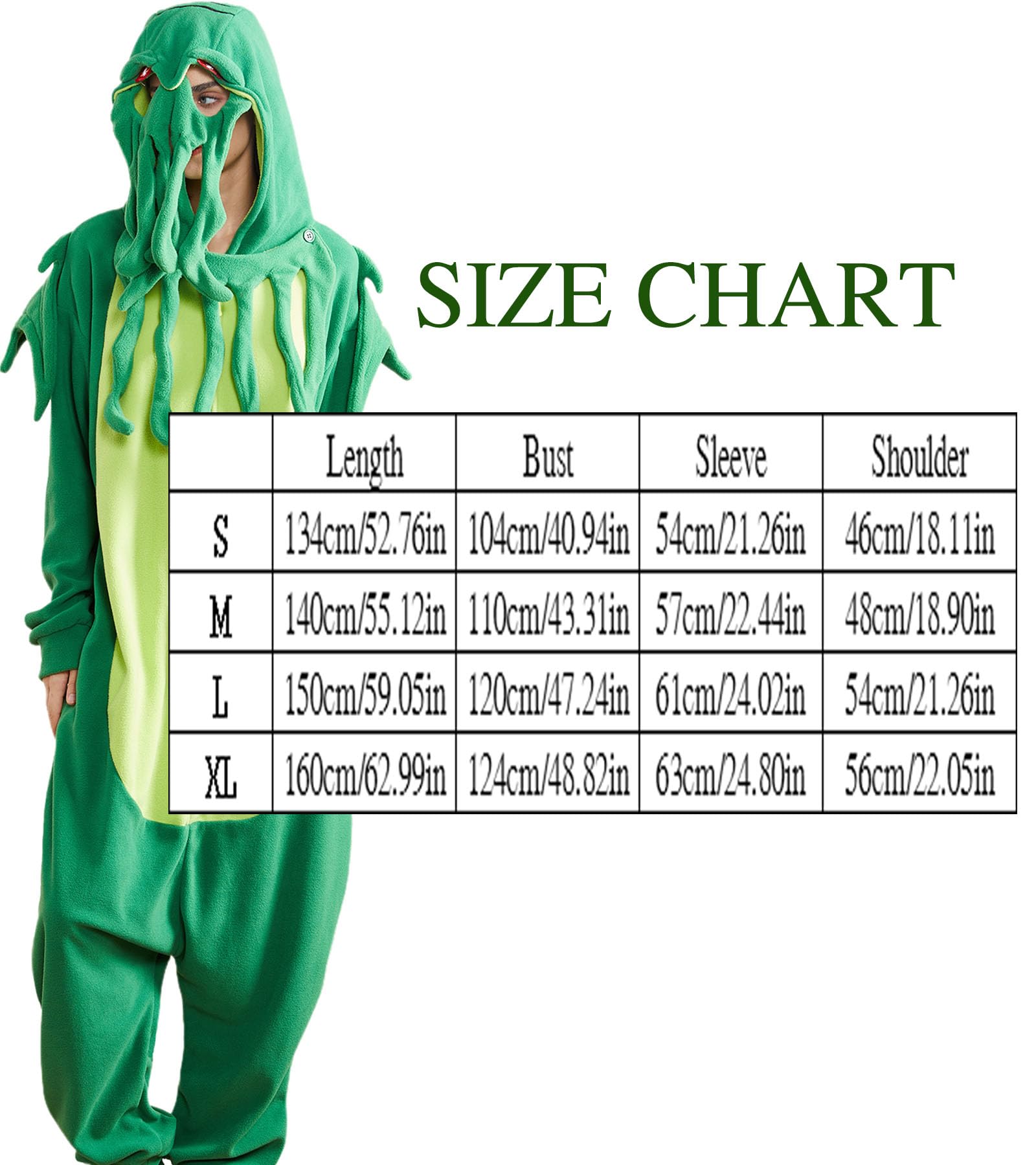 Unisex Pigiama Animale Misteriose Adulto Tuta Verde Costume di Carnevale Festa di Halloween Cosplay Onesie Donne Uomini