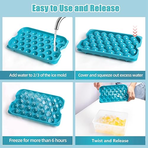 Miniatura 5 de Bangp Bandeja para cubitos de hielo, bandejas de hielo redondas para congelador con tapa y contenedor, moldes redondos para cubitos de hielo que