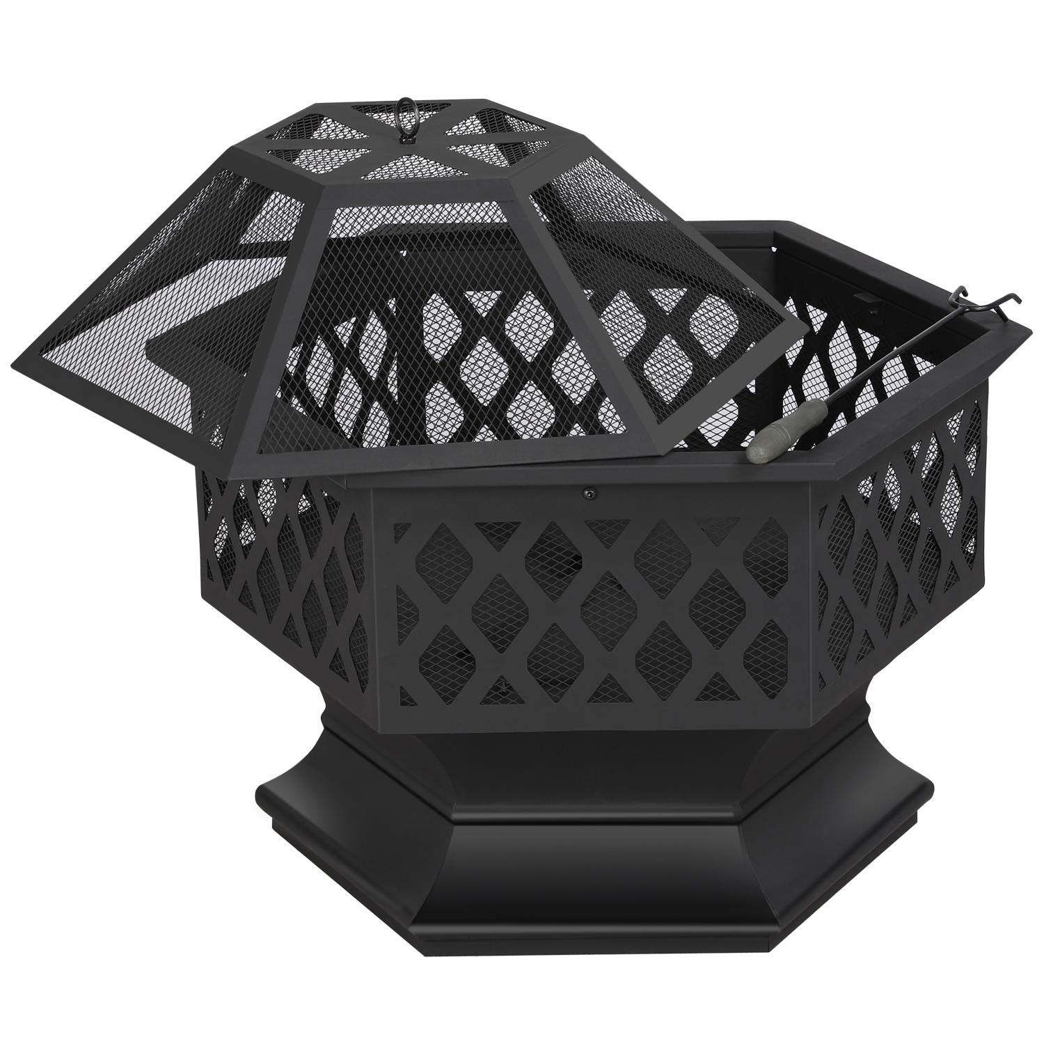 Yaheetech Brasero Exterieur 23" Brasero de Jardin pour Fête 61 cm L x 62 cm H Foyer Poêle Chauffant Noir Terrasse, Patio, Arrière-Cour, Piscine