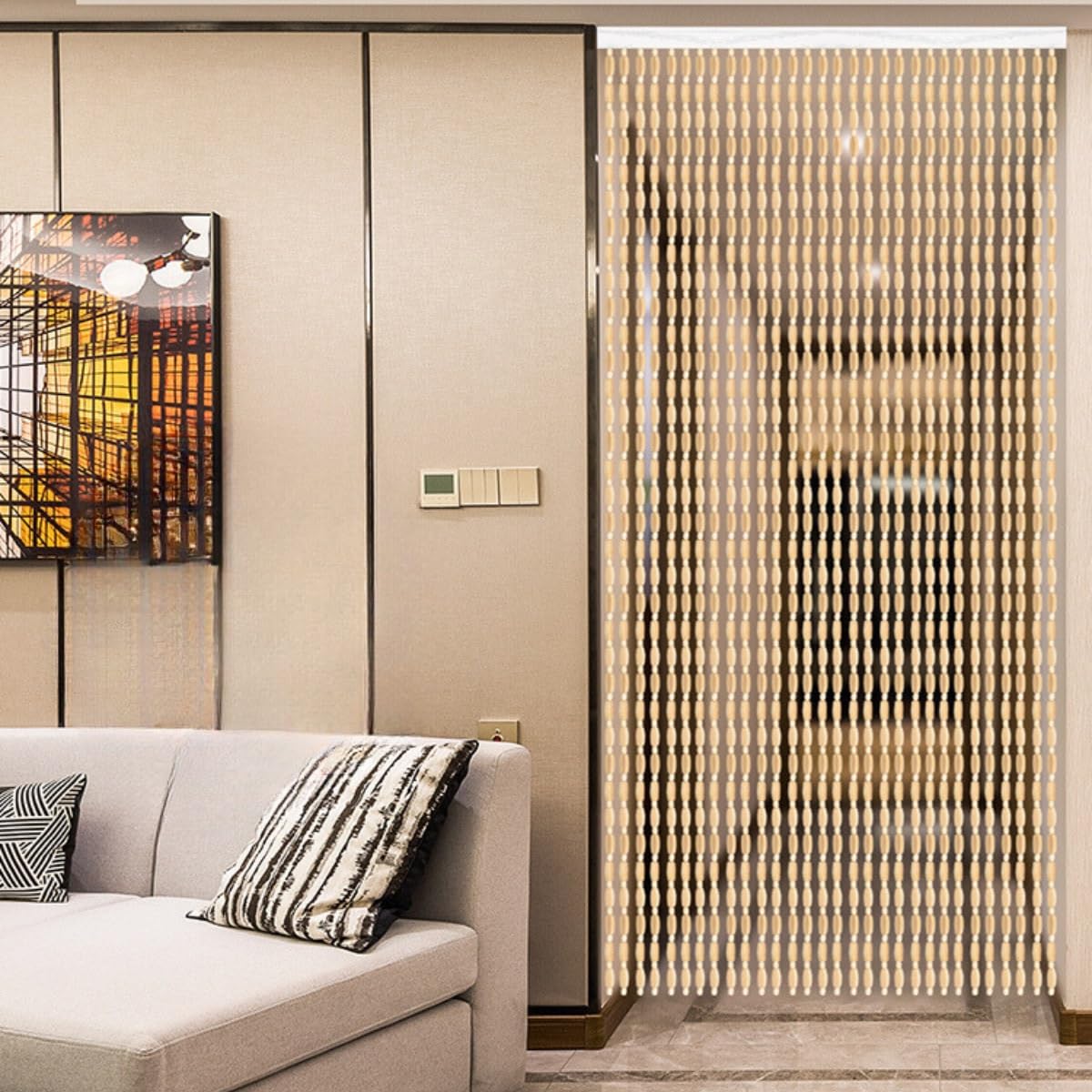 Générique Rideau De Perles en Bois De Bambou pour Portes 70x180cm 80x190cm 90x200cm 100x200cm 120x210cm Séparation De Pièce Suspendue, Rideau De Porte Décoratif(Log,80x190(cm))