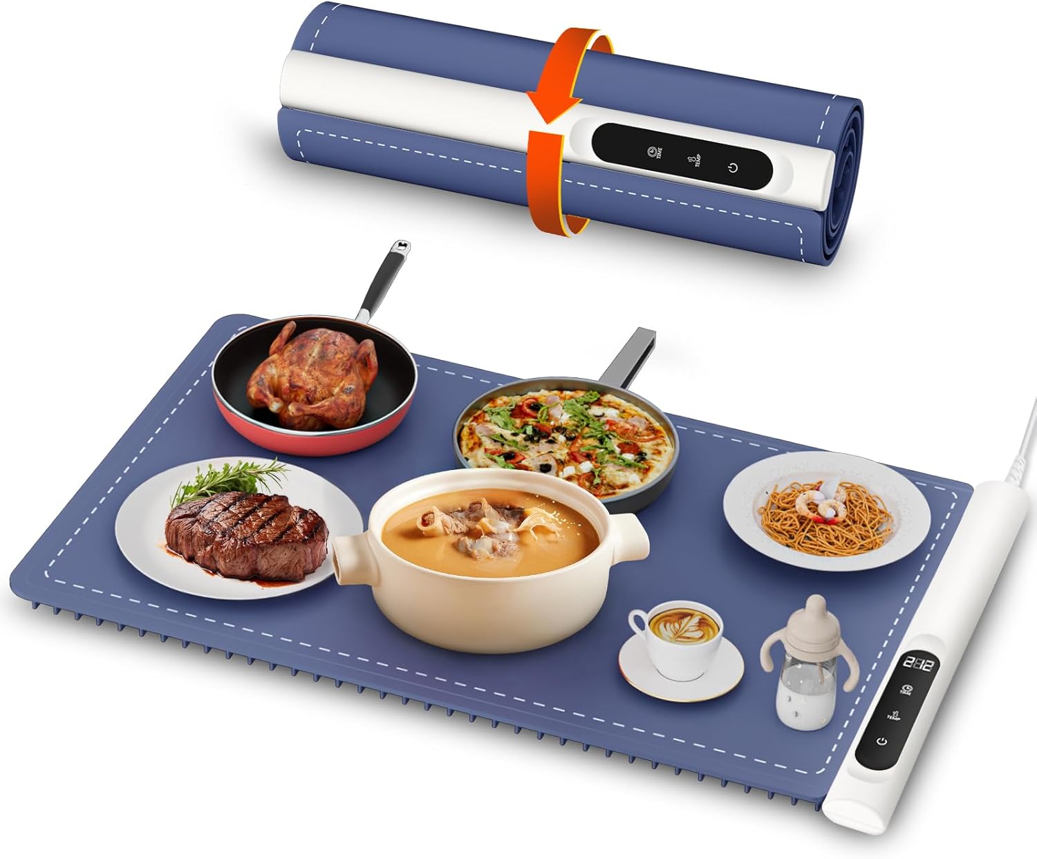 Graphene Warming Mat for Food – Fast Full Surface Heating Electric Warming Tray, Portable Food Warmer for Parties Buffet with 6 Temperature and Timer Settings, Blue