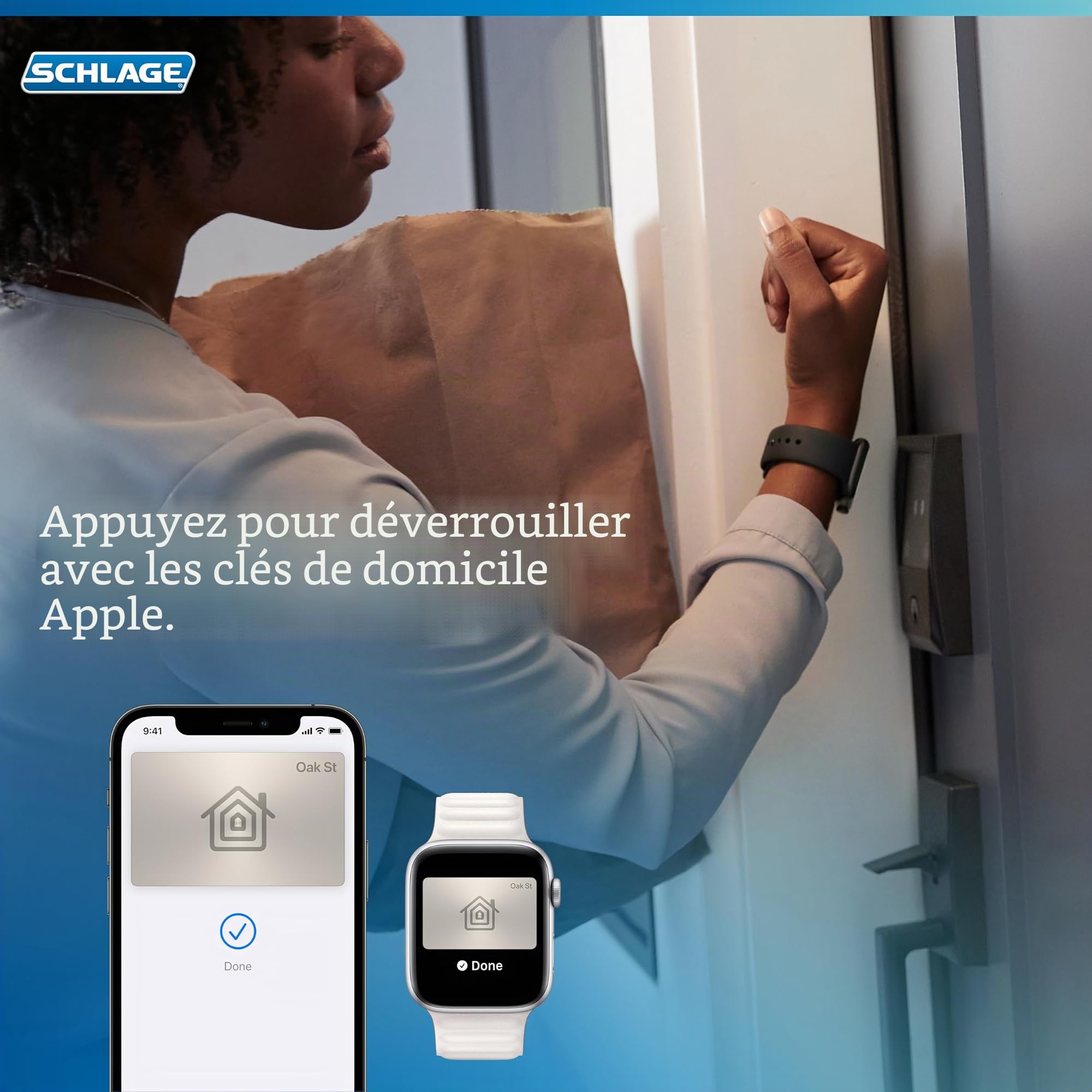 Schlage BE499WB CEN 619 Encode Plus Serrure intelligente à pêne dormant WiFi pour écran tactile avec entrée sans clé avec bordure siècle, nickel satiné