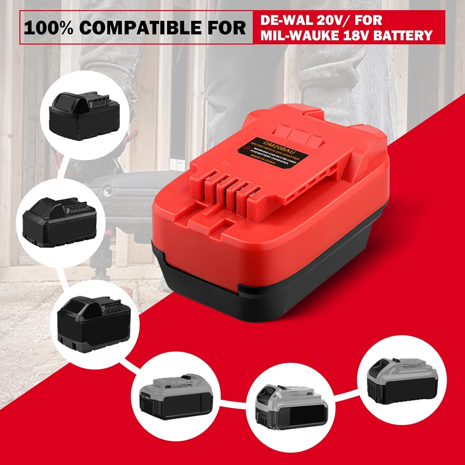 Adapter for Bauer 20V Battery Tools, Fits for DeWalt 20V for Milwaukee 18V Battery Converter - Image 2