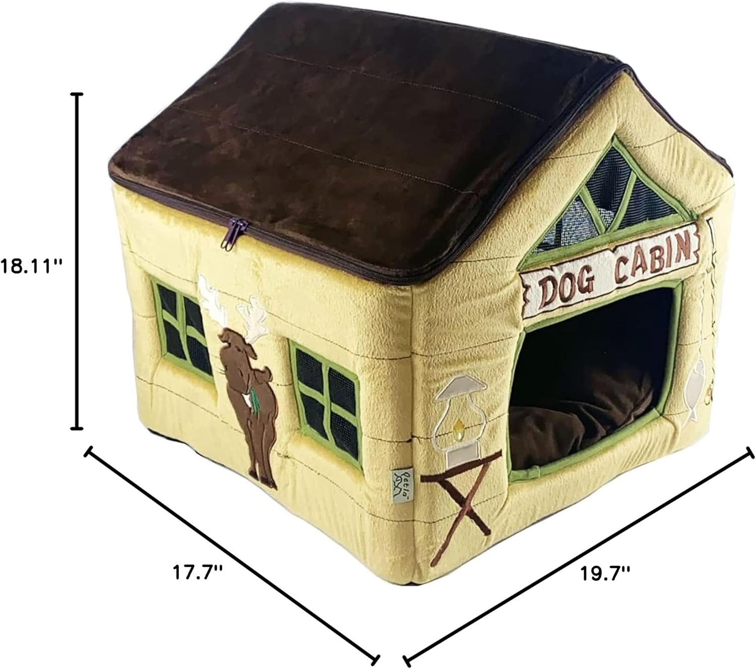 Princess Pet Dog Cat Houses Tent Kennel Indoor House for Small Dog for Cat Mat Coushion Washable Folded House Medium (Brown)
