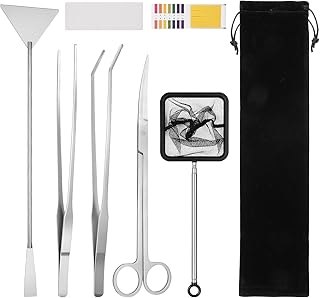 Flintronic 7 Stück Aquarium Aquascaping Tools, 4-in-1-Aquarium Schere Zangen Spatel Pinzette, mit Aufbewahrungsbeutel & Fischnetz, Aquarium Reinigungsset, für Fisch Tank Reinigung Pflanze Trimmen