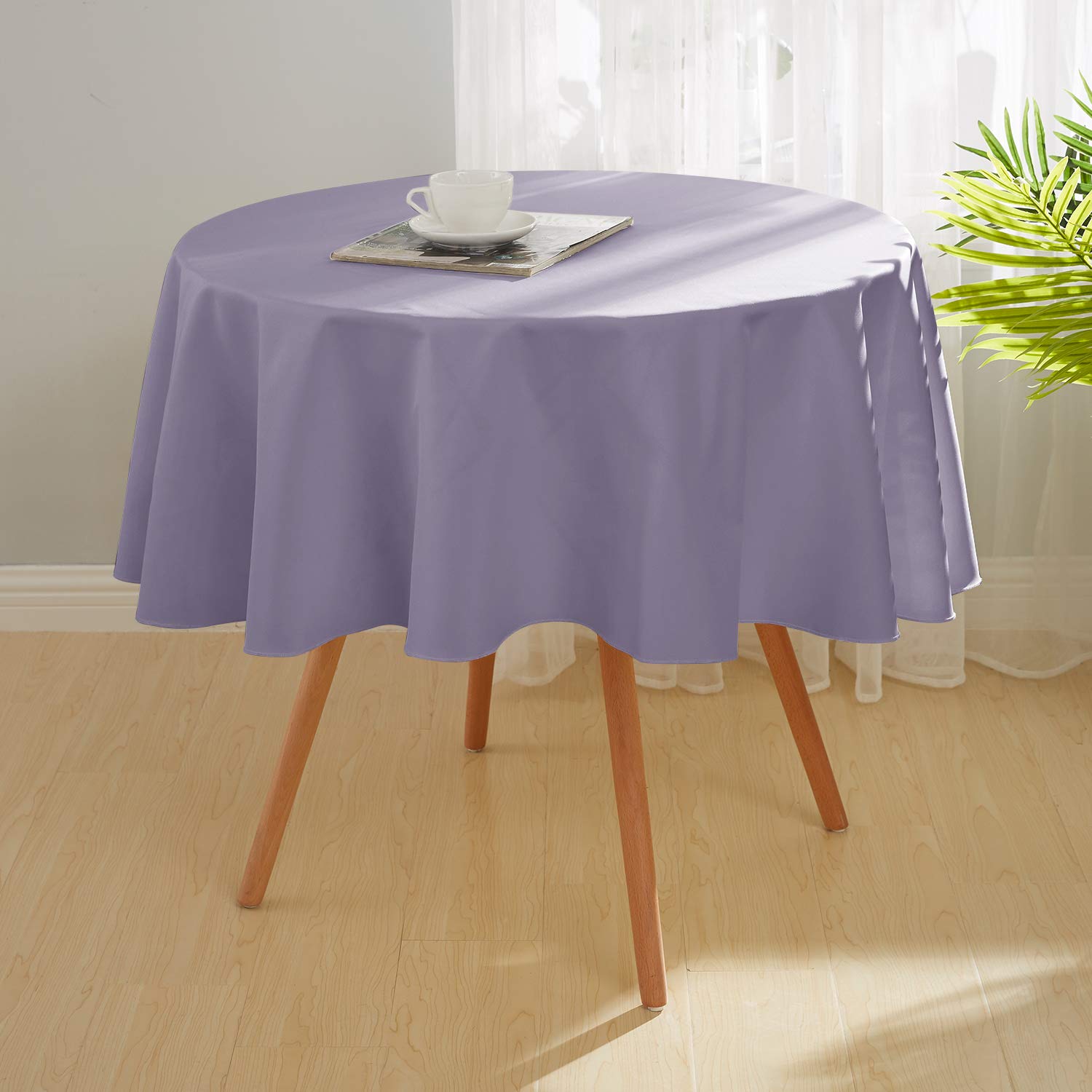 Deconovo High Density Oxford Fabric Wipeable Tablecloth Water Resistant Tablecloths Round Tablecloth Wipe Clean Tablecloth for Afternoon Tea Light Purple Round 160cm(63in)