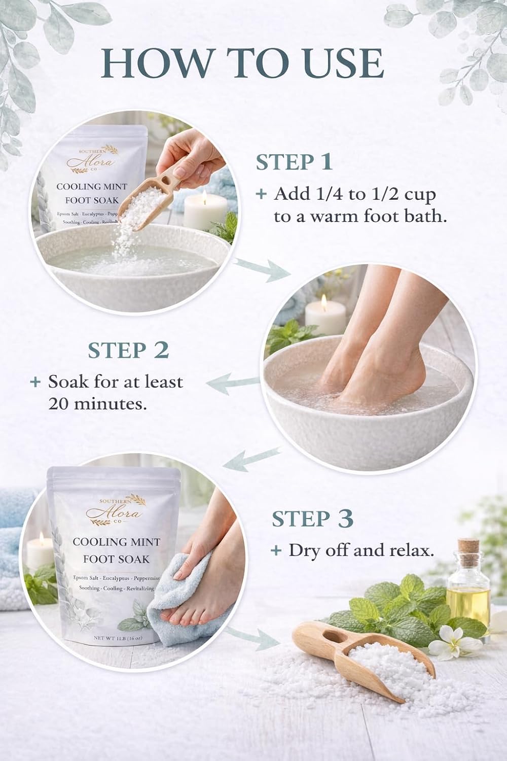 Cool Mint Epsom Foot Soak – Refreshing Foot Soak for Tired Feet, Cooling Mint Soak, Home Pedicure, Self-Care & Relaxation