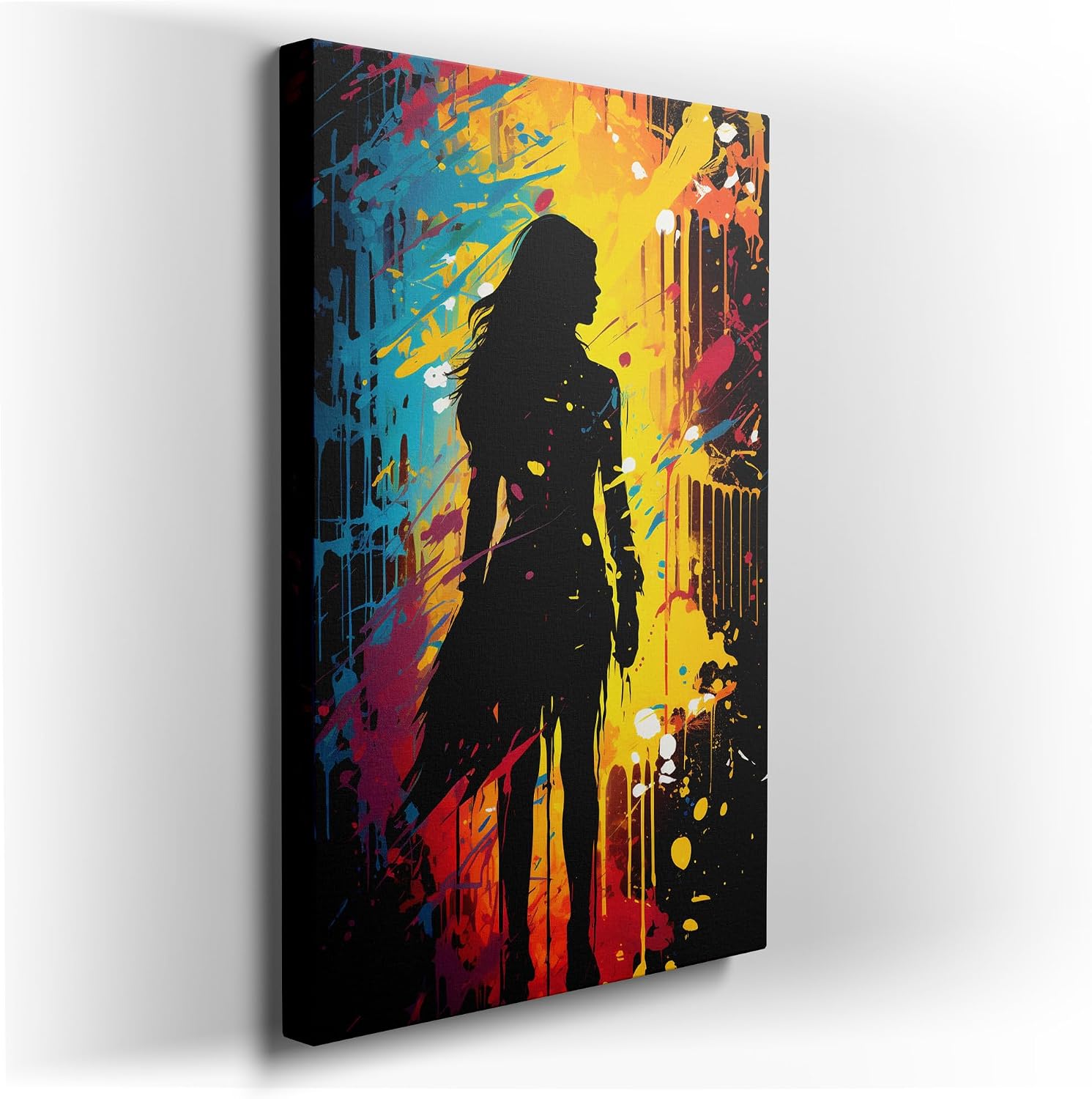Canvas for Living room. Unveiling the Enigma of Colors Behind Wonder Woman's Silhouette, 27 x 18 inch Canvas Wall Art - Modernist Expressions - Modern Home Decor