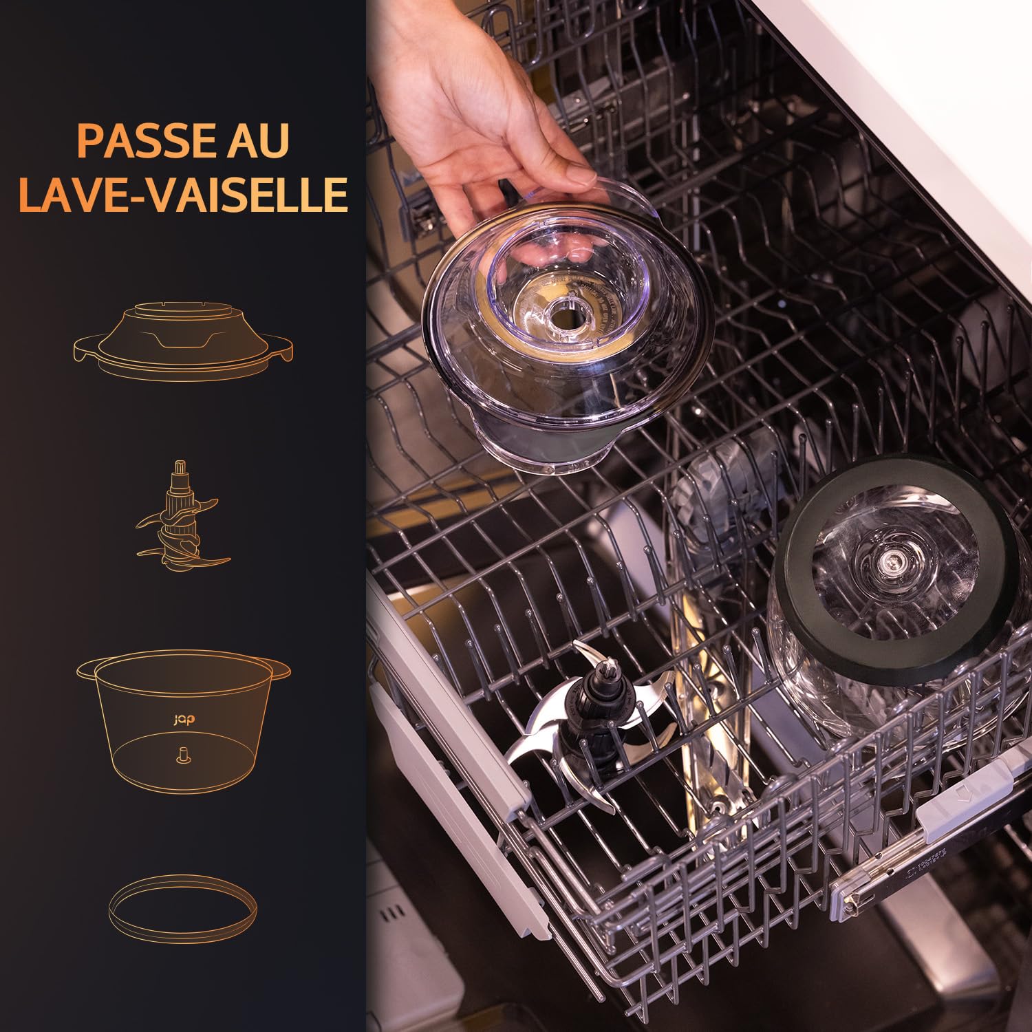JAP Multi Chop Hachoir Électrique - Hachoir a viande - Blender - Mixeur soupe - Pour Hacher Viande, glaçons, Oignon, Herbes, Fruit Sec Rapide et Sans Efforts - 1.2L, 400W - Avec 6 lames en titane
