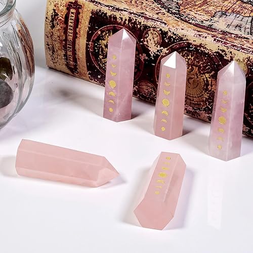 Miniatura 3 de mookaitedecor Juego de 7 piedras de cristal grabadas en fase lunar eclipse lunar para meditación decoración del hogar (cuarzo roco+amatista+cuarzo