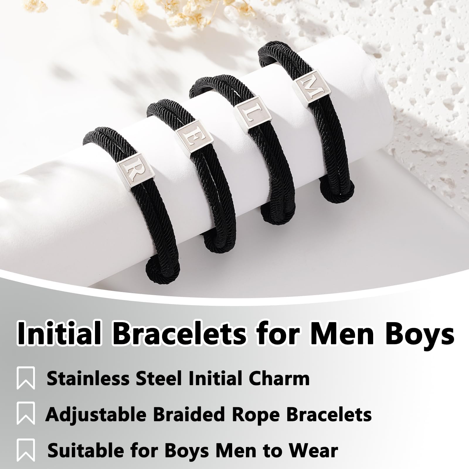 Esmoly Bracciale Uomo Braccialetti con Iniziale Bracciale Personalizzato Corda Intrecciata a Mano Sportivo Surfer Impermeabile San Valentino Regolabile Regalo Uomo Ragazzo